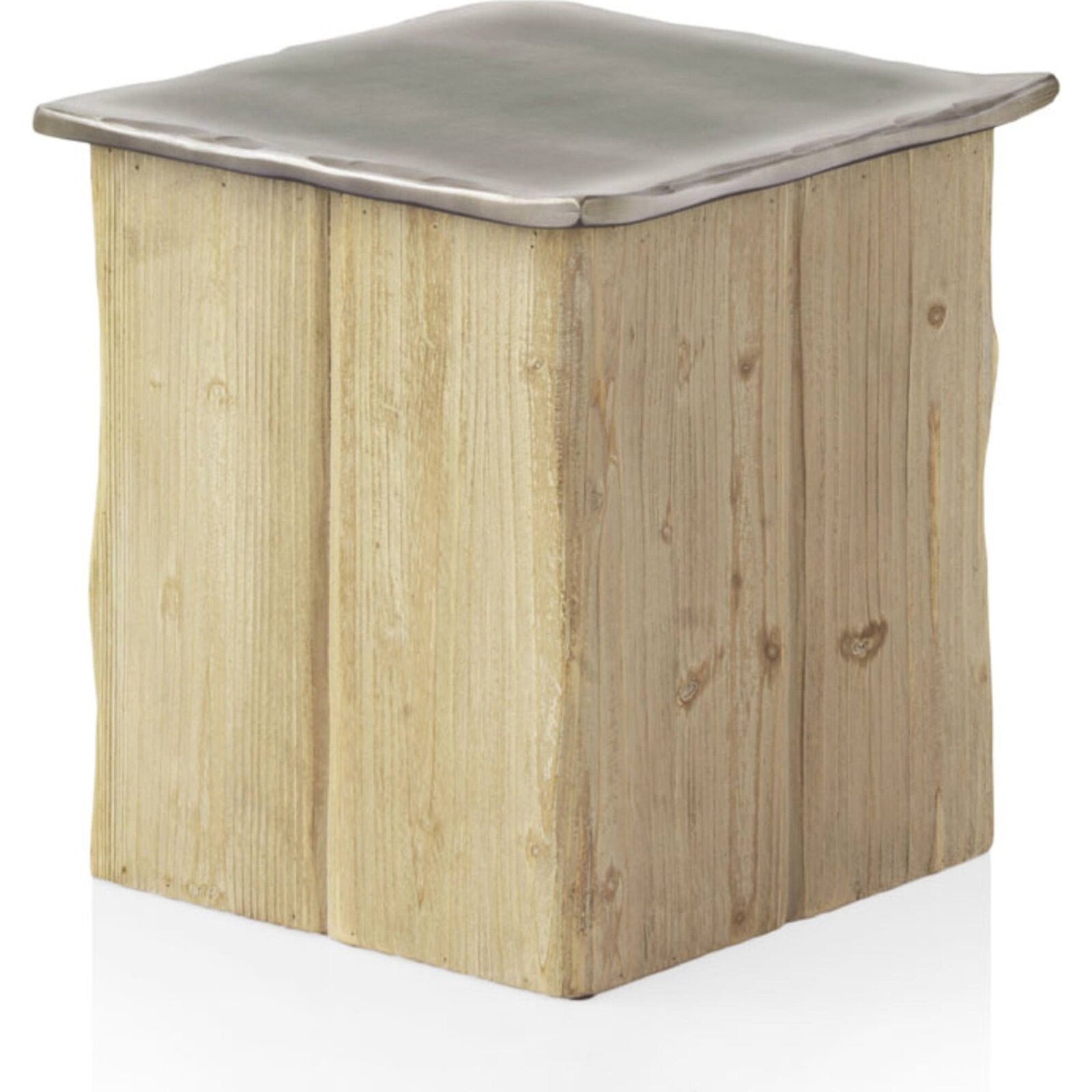 Tabouret Bois Naturel Assise Métal Effet Artisanal - Bois Naturel Assise Effet Métal Argenté