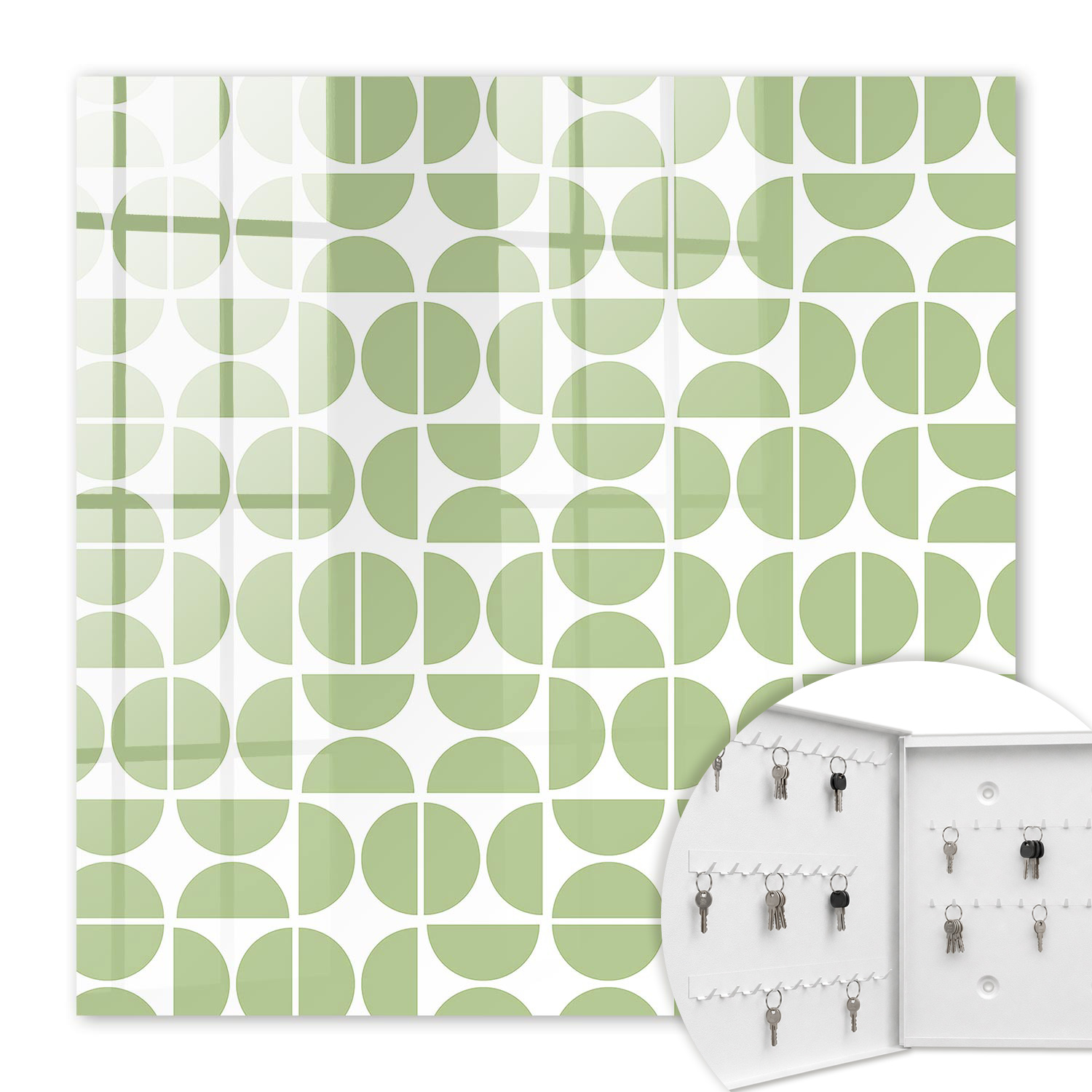 Armoire À Clés - (30 Cm X 30 Cm) - Boîte À Clés Murale - Coffret De Rangement Pour Clés - Couleur Blanche - Ouverture Vers La Gauche - Pour Maison Et Bureau - Géométrie Verte