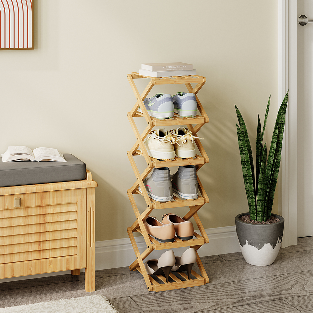 Armoire À Chaussures Ziggy, Bambou, 26x83.5cm Avec 6 Compartiments, Vicco