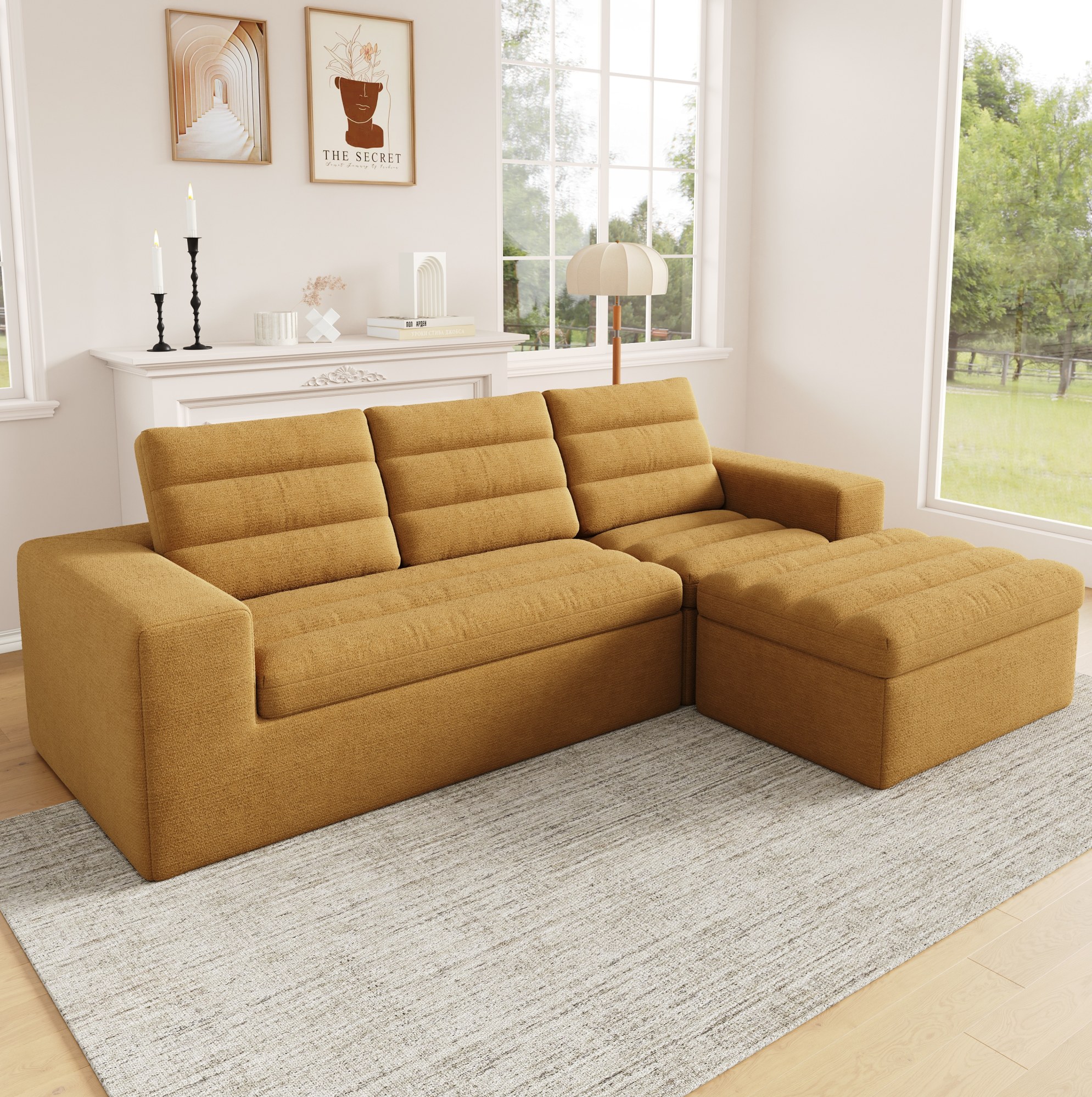 Canapé D'angle Modulable En L 253 X 161 X 89 Cm, Chenille Orange, Sans Montage, Redom