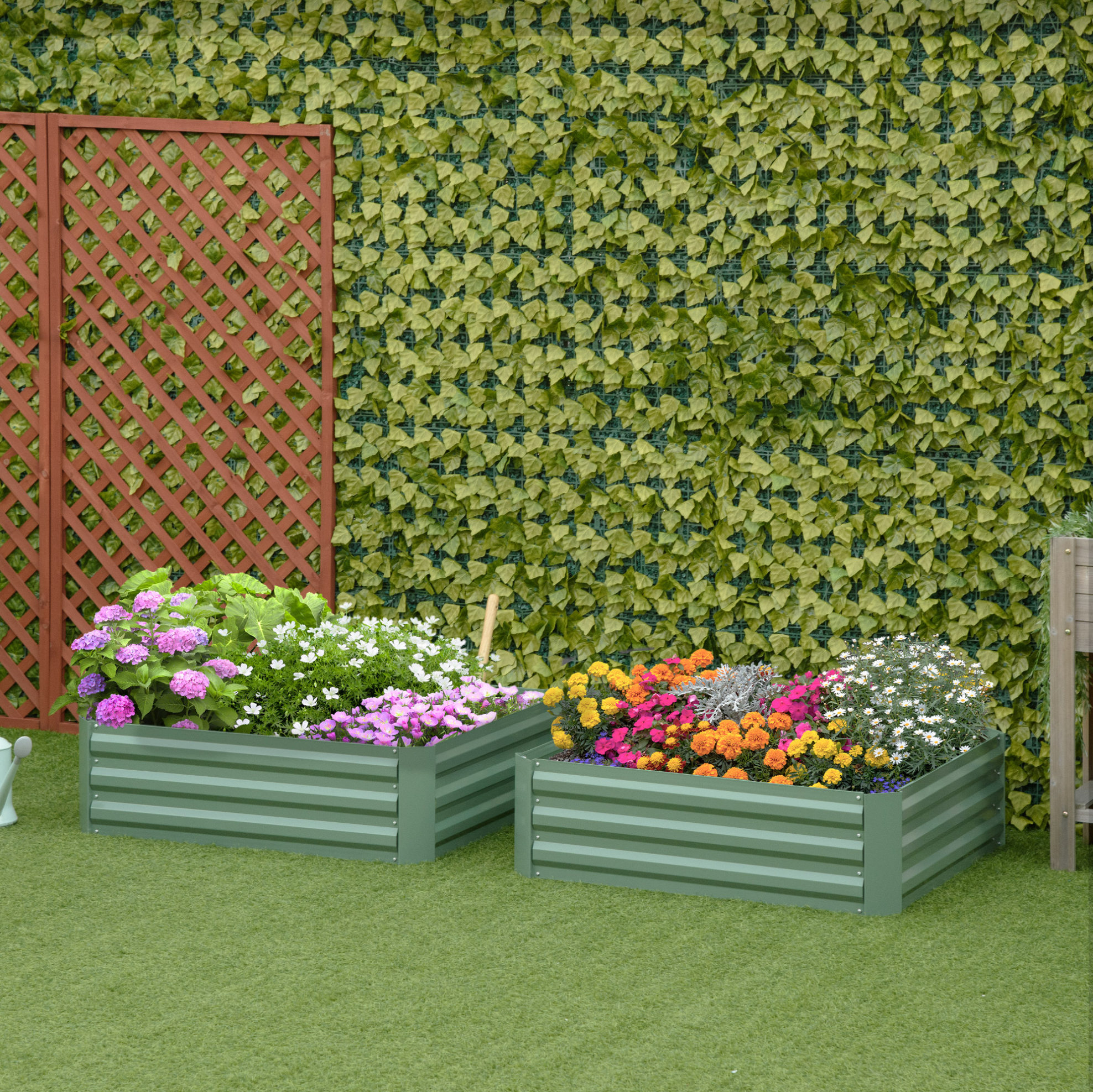 Lot De 2 Jardinières Surélevées 100 X 100 X 30 Cm En Acier Galvanisé Vert