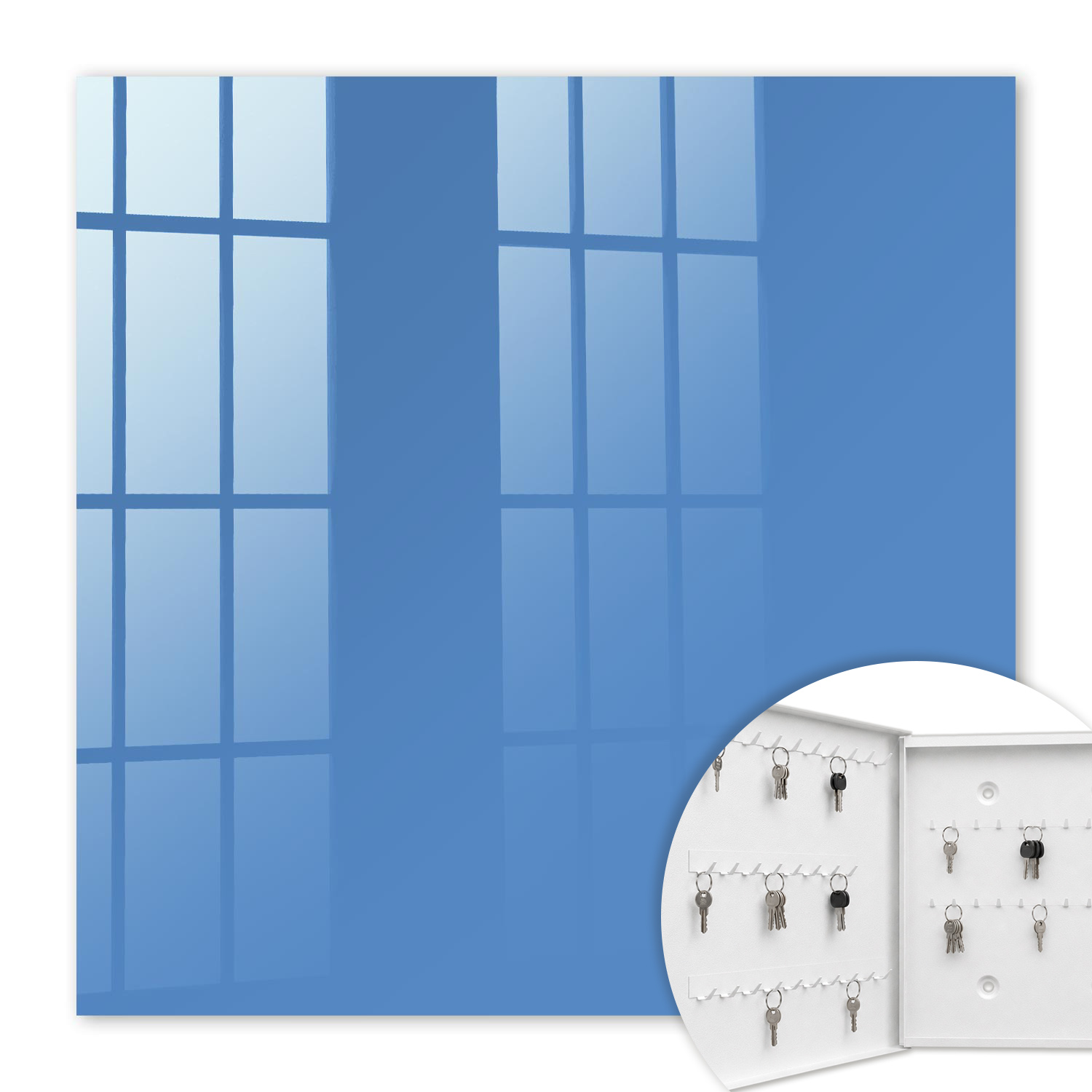 Armoire À Clés - (30 Cm X 30 Cm) - Boîte À Clés Murale - Coffret De Rangement Pour Clés - Couleur Blanche - Ouverture Vers La Gauche - Pour Maison Et Bureau - Couleur Bleue