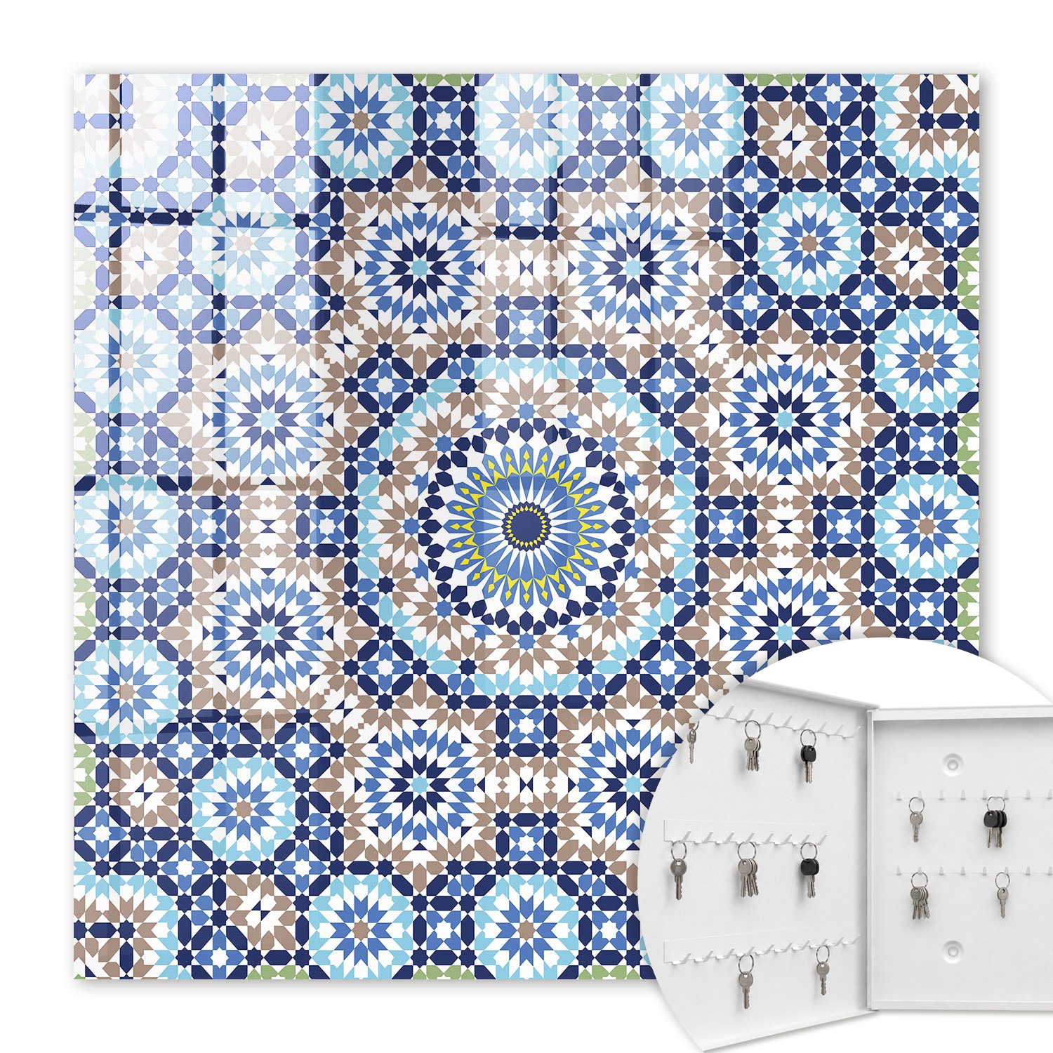 Armoire À Clés - (30 Cm X 30 Cm) - Boîte À Clés Murale - Coffret De Rangement Pour Clés - Couleur Blanche - Ouverture Vers La Gauche - Pour Maison Et Bureau - Mosaïque Orientale