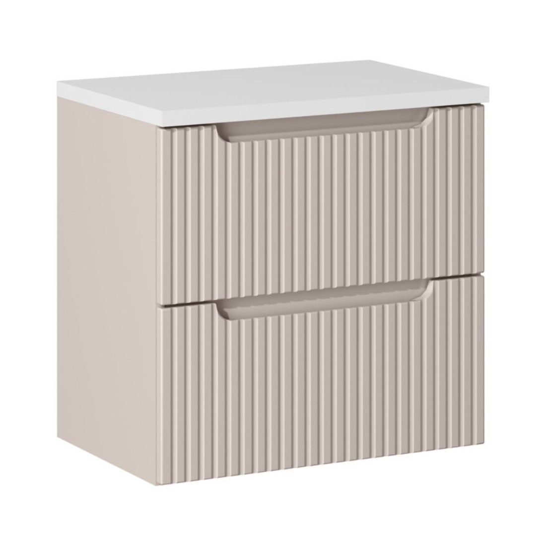 Ensemble De Salle De Bain Vano Cachemire Et Blanc 60cm: Meuble Sous Vasque À Tiroirs Rainuré Verticalement + Plan Pour Vasque