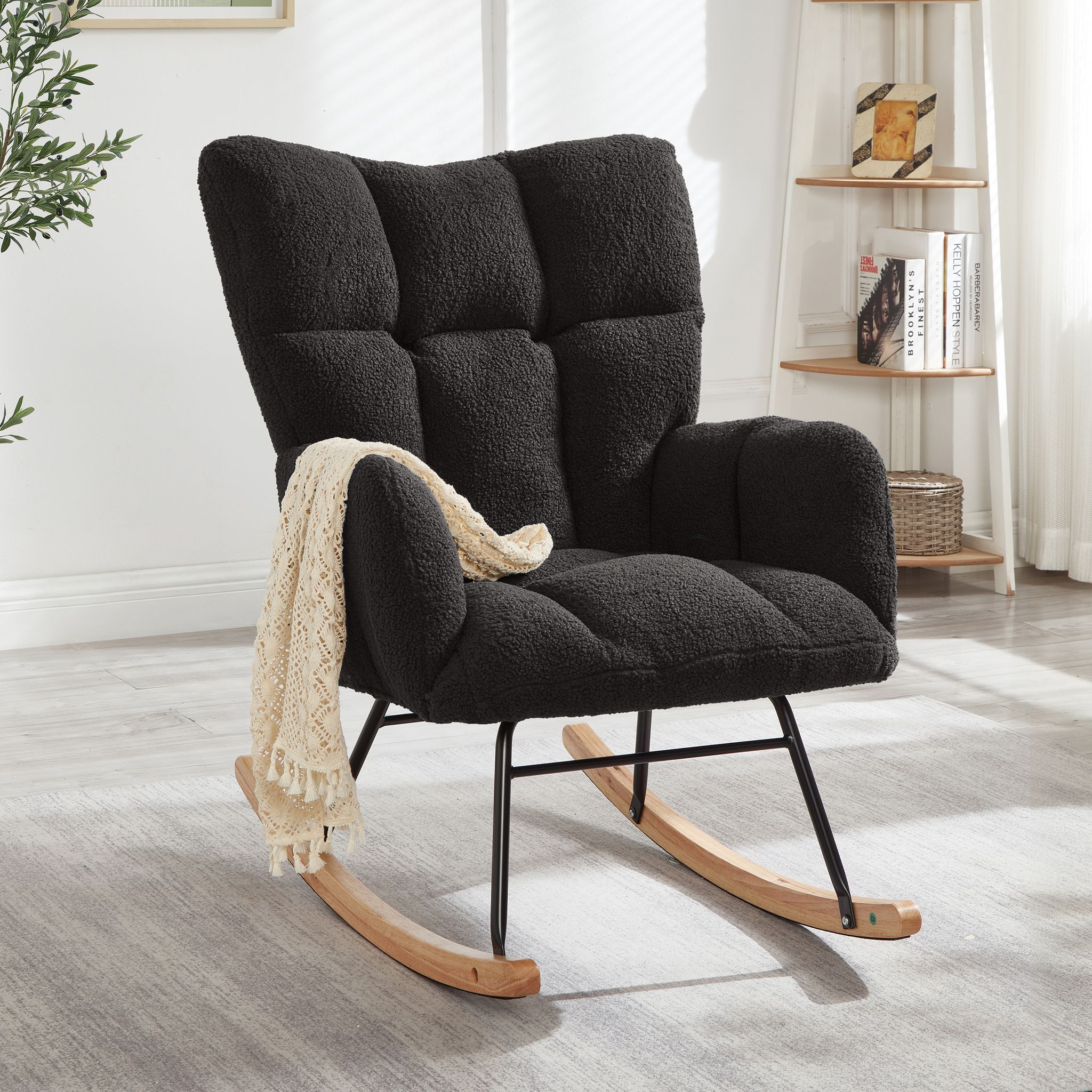 Redom Fauteuil À Bascule En Polyester Gris Foncé, Revêtement Doux, Cadre Renforcé, Montage Facile