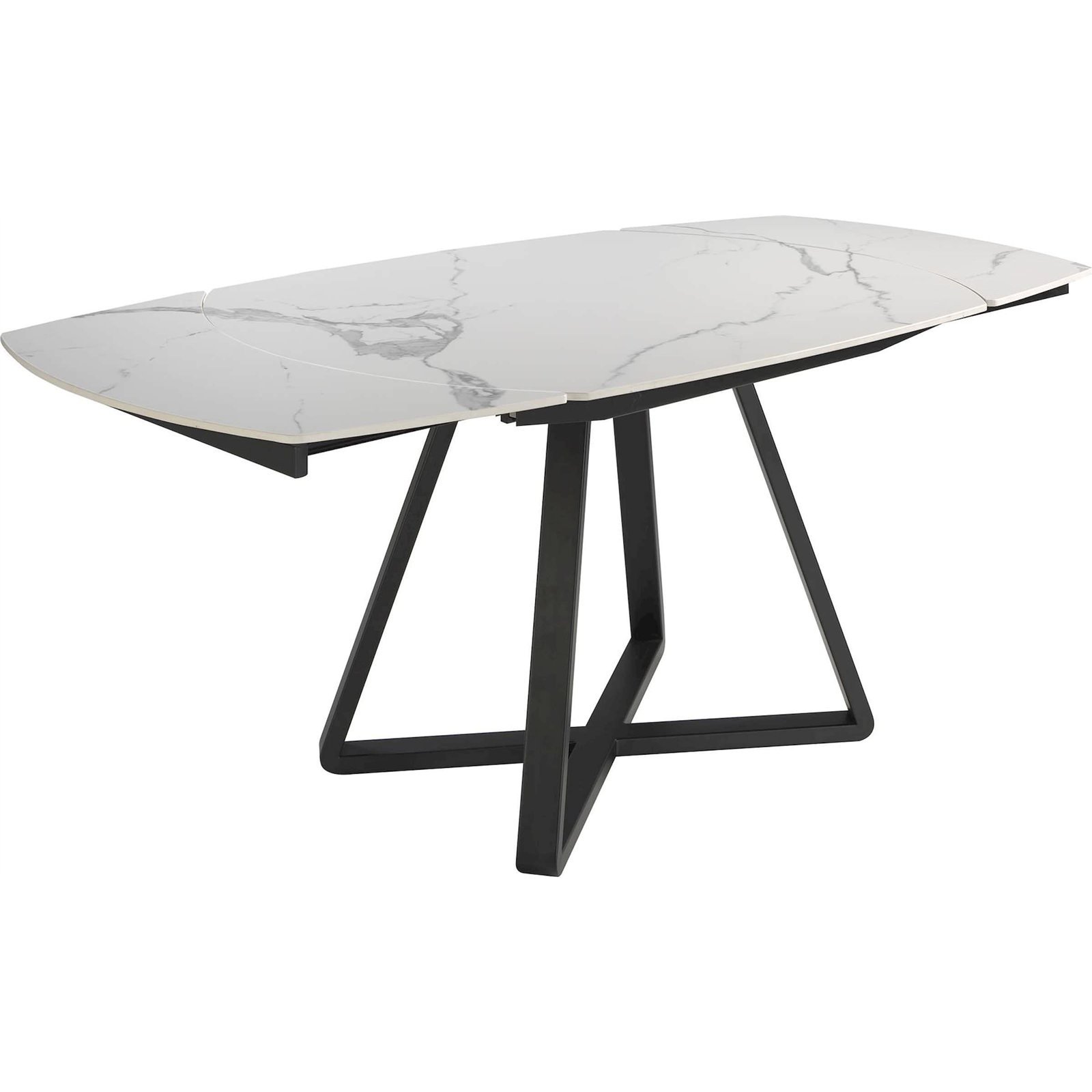 Table À Manger Plateau Ovale Extensible En Porcelaine Base Acier Peint Époxy - Blanc, Noir