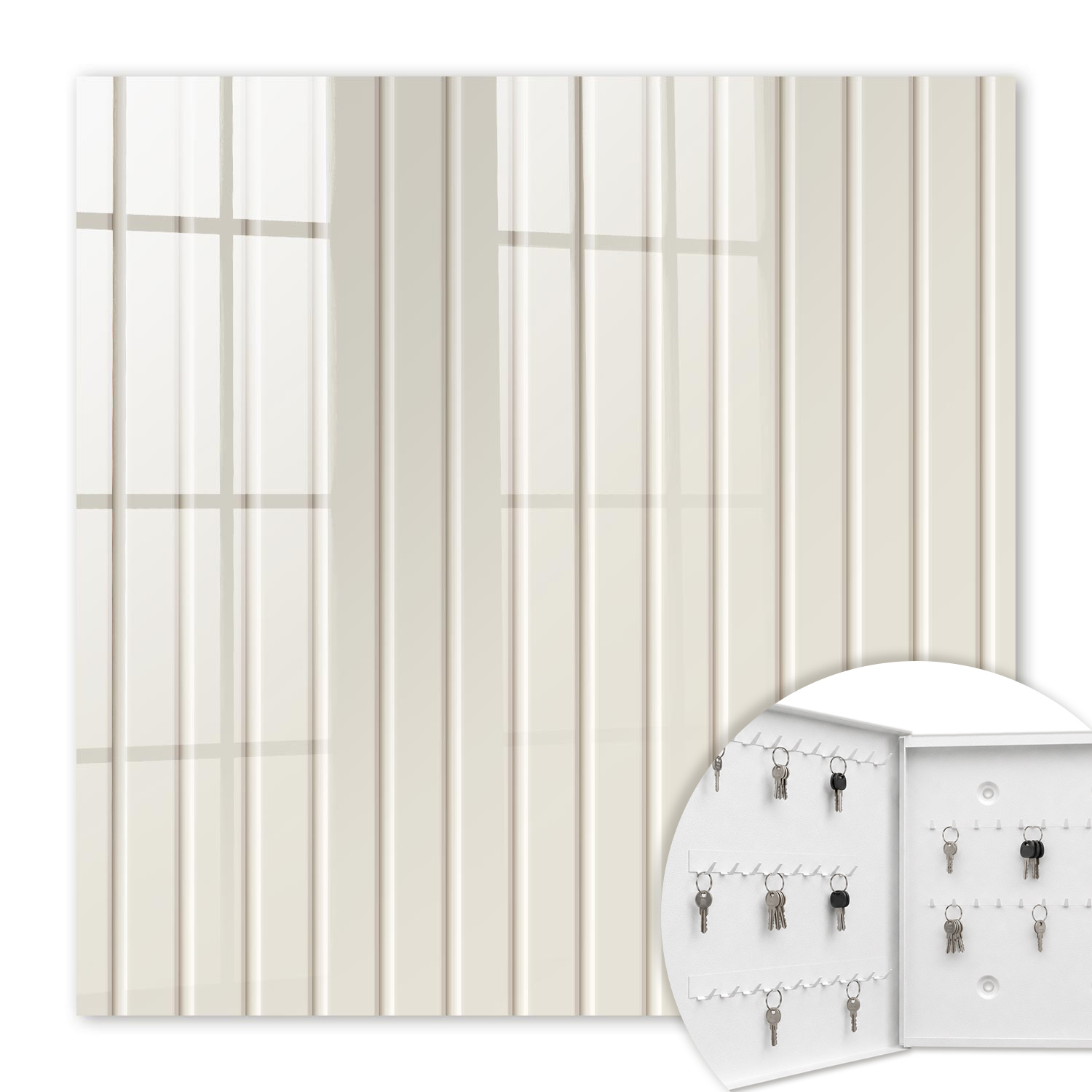 Armoire À Clés - (30 Cm X 30 Cm) - Boîte À Clés Murale - Coffret De Rangement Pour Clés - Couleur Blanche - Ouverture Vers La Gauche - Pour Maison Et Bureau - Rayures Verticales