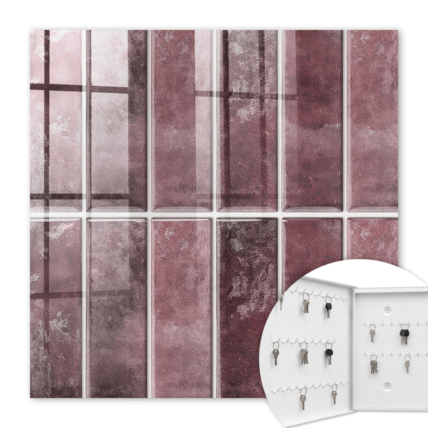 Armoire À Clés - (30 Cm X 30 Cm) - Boîte À Clés Murale - Coffret De Rangement Pour Clés - Couleur Blanche - Ouverture Vers La Gauche - Pour Maison Et Bureau - Carreaux De Bourgogne