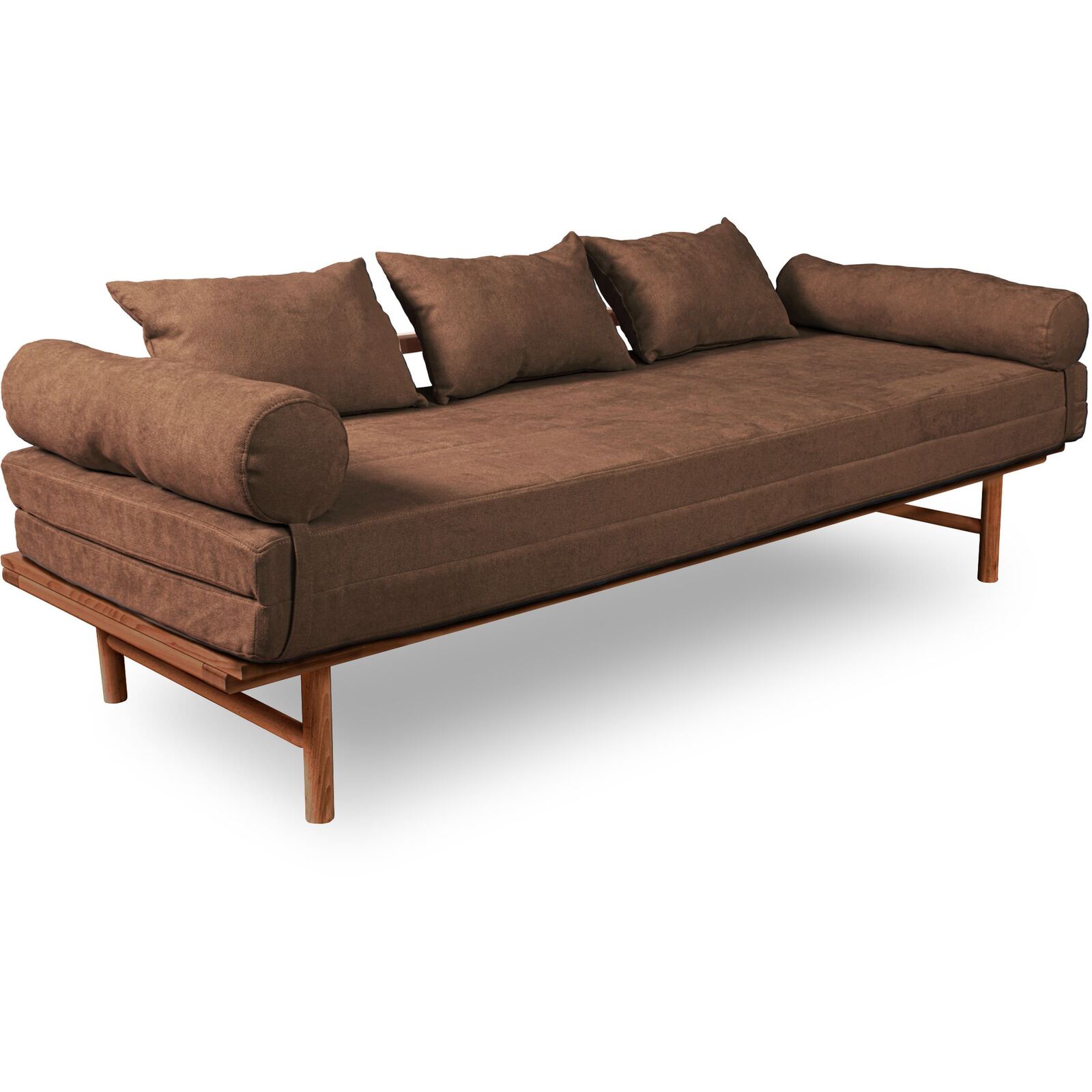 Canapé Lit Convertible Design En Tissu Beige Et Bois - 140 X 200 Cm - Bois Clair Et Beige