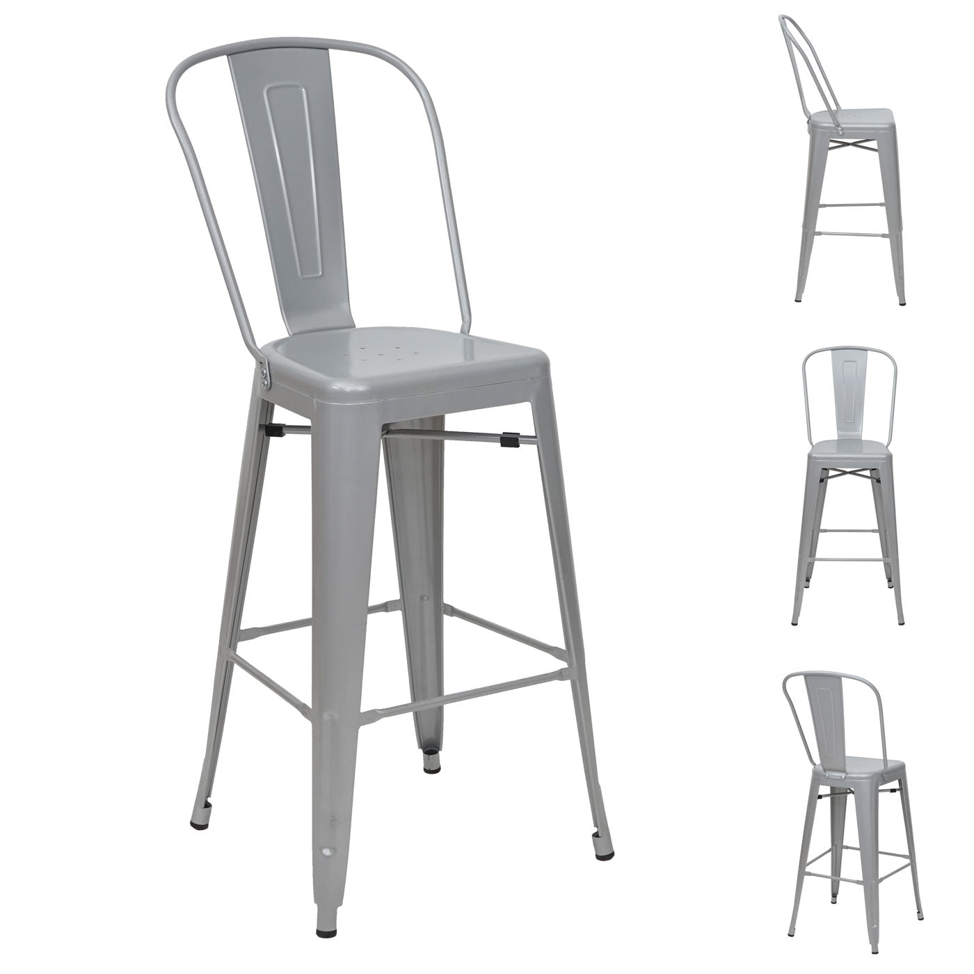 Lot De 4 Tabourets De Bar Avec Dossier Design Industriel En Métal Gris Avec Repose-pieds 040000613