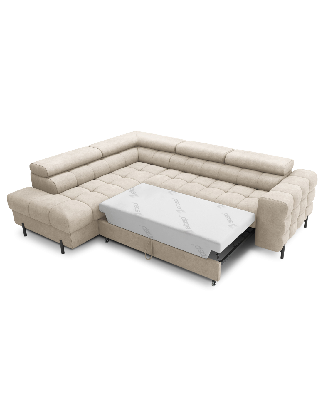 Canapé Ferrum Beige Convertible 5 Places Angle Gauche Rangement Intégré 276x93x200cm