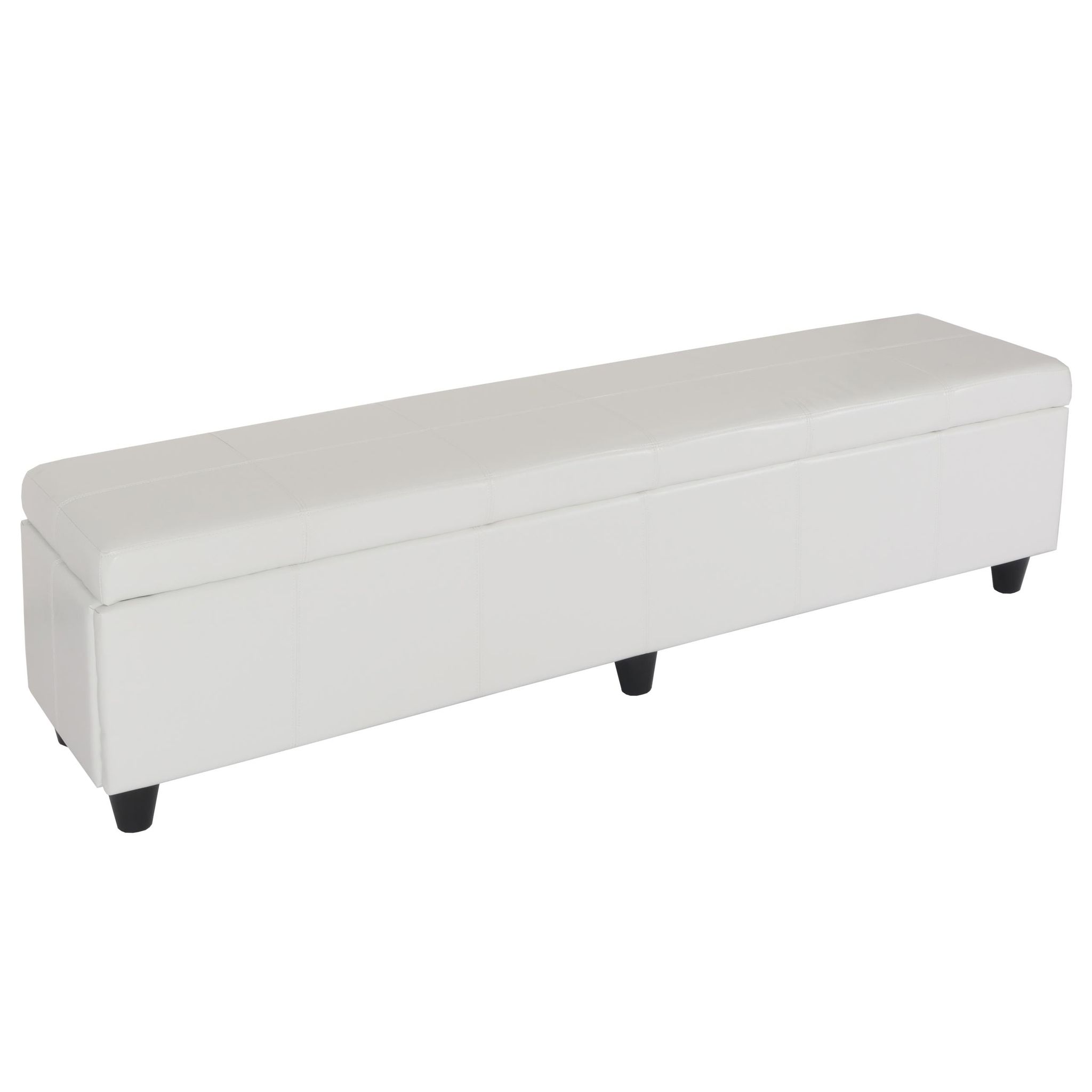 Banc Coffre De Rangement Xxl Avec Assise Rembourrée 180 Cm Cuir Et Similicuir Blanc 04_0005872