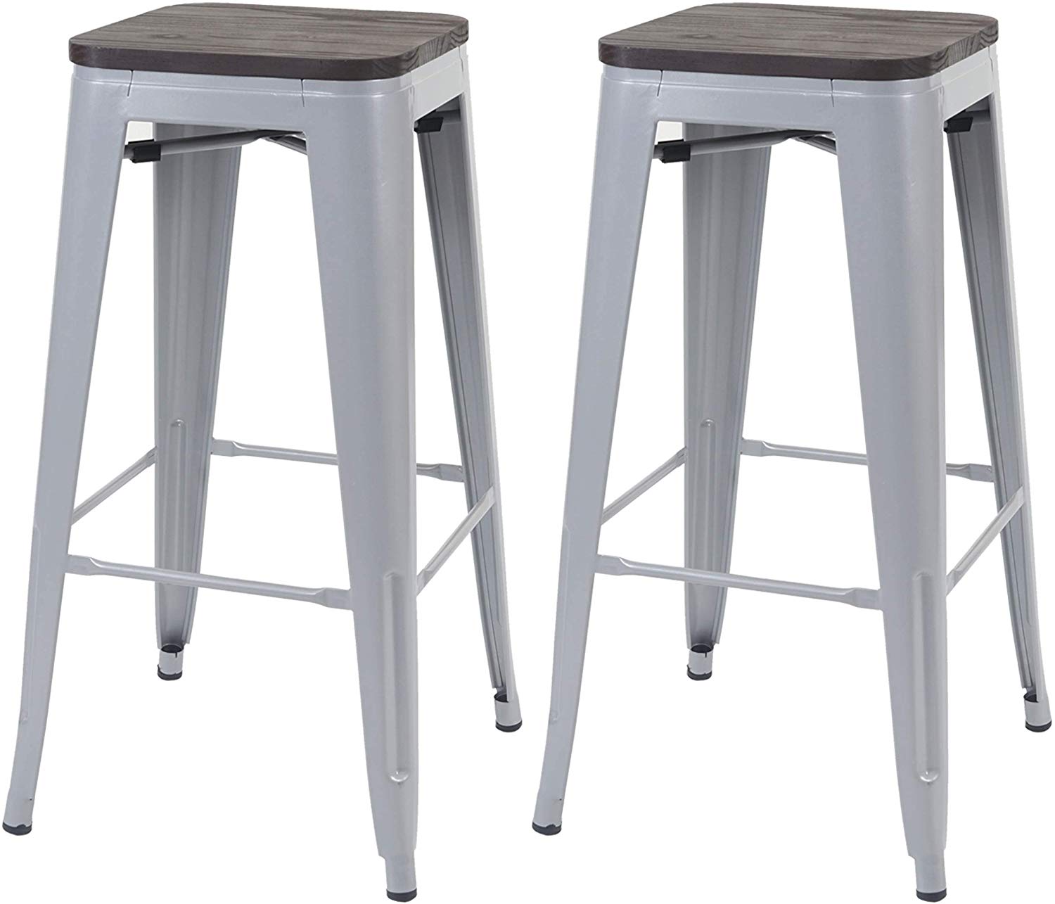 Décoshop26 - Lot De 2 Tabourets De Bar Style Industriel Factory En Métal Gris Assise En Bois Tdb04045