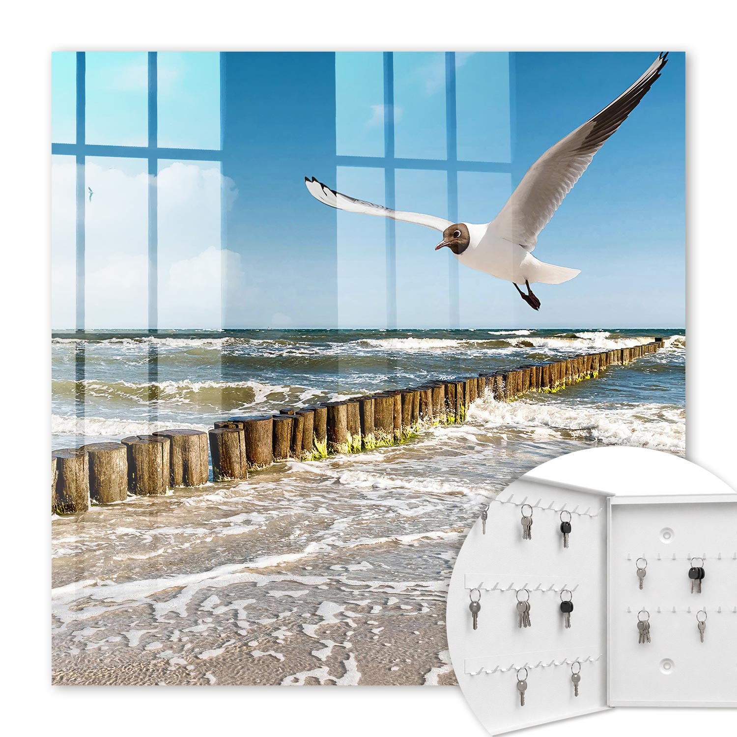Armoire À Clés - (30 Cm X 30 Cm) - Boîte À Clés Murale - Coffret De Rangement Pour Clés - Couleur Blanche - Ouverture Vers La Gauche - Pour Maison Et Bureau - Espace Maritime
