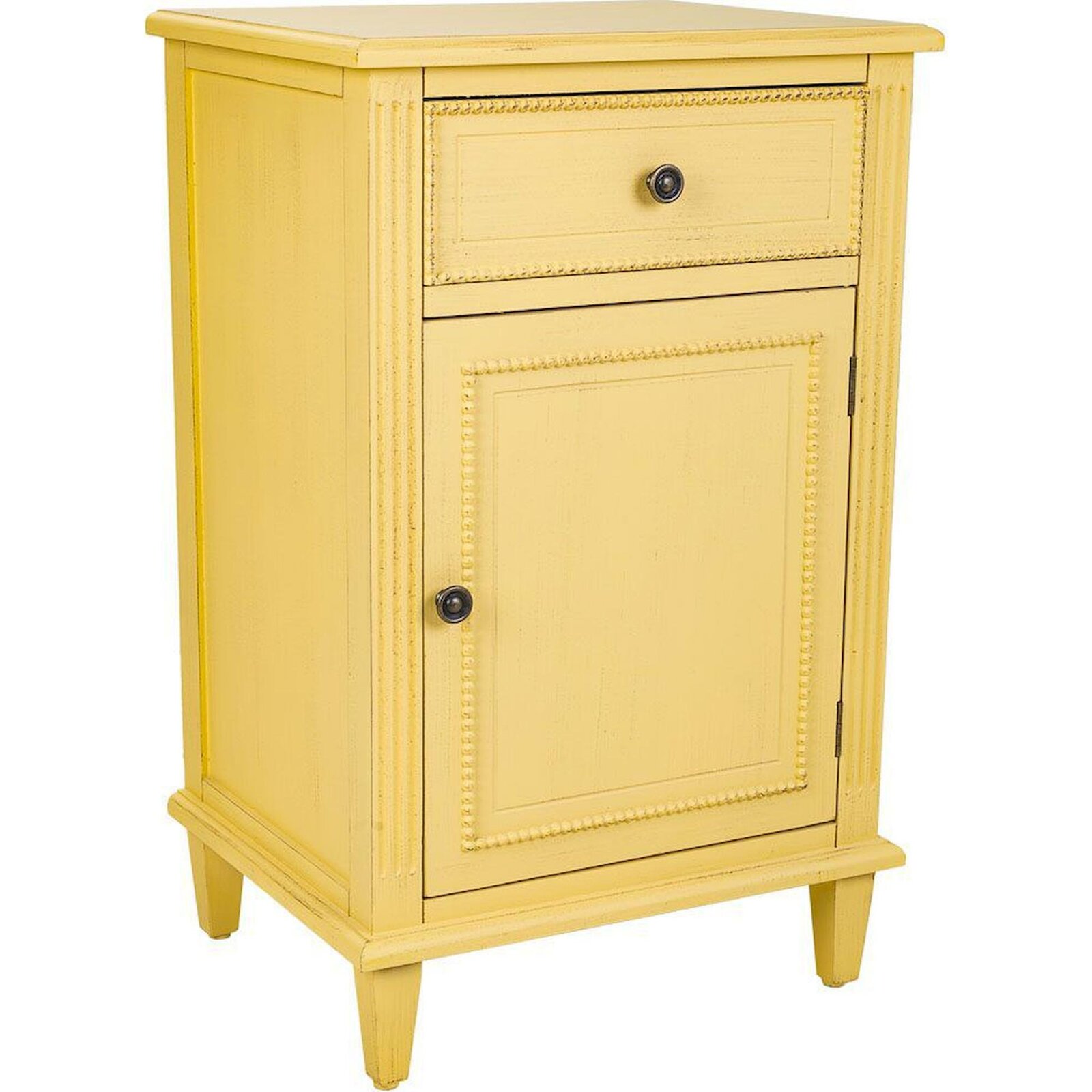 Table De Chevet En Bois Jaune Style Vintage Chaleureux - Jaune Pastel Bois Clair