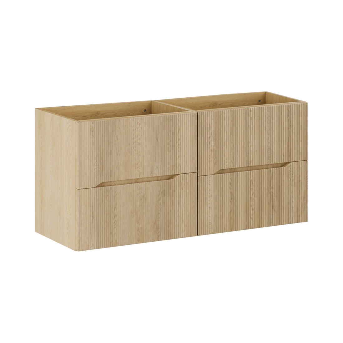 Ensemble De Salle De Bain Suspendu Natura 120cm: Meubles Sous Vasque 60cm Aspect Bois Clair Rainuré Verticalement