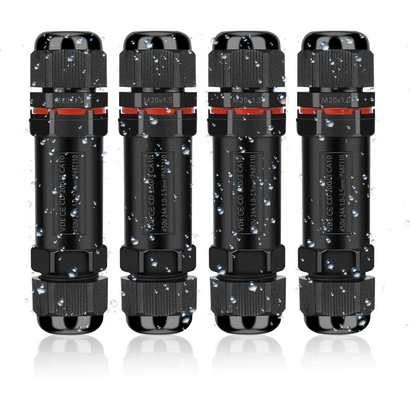 Raccord Électrique Étanche Ip68 - Connecteur De Câble Pour Extérieur 3 Fils - Boîte De Dérivation Pour Câble Ø 4-12 Mm - Lot De 4