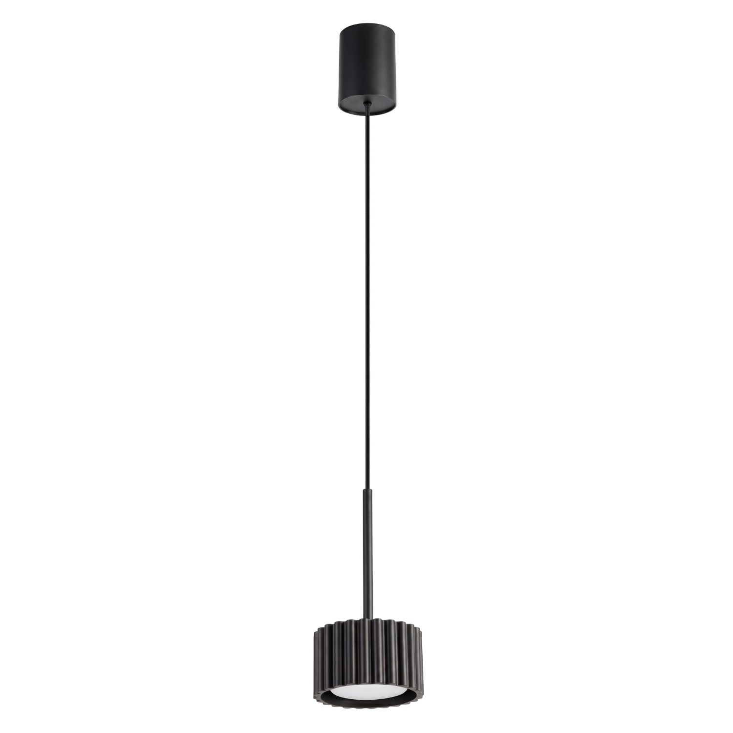 Suspension Moderne Noire À Petit Abat-jour Rond Cannelé 1xgx53 10 W Aura