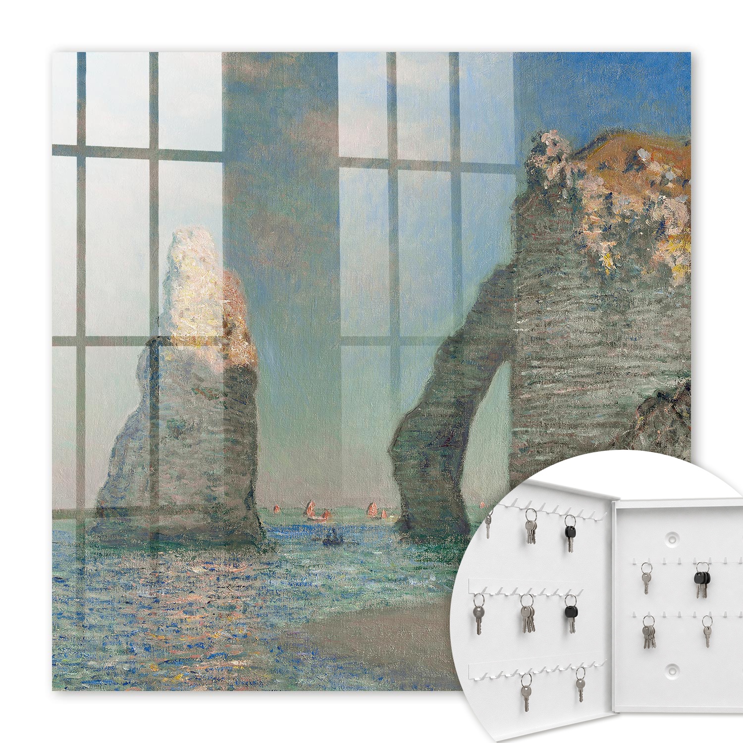 Armoire À Clés - (30 Cm X 30 Cm) - Boîte À Clés Murale - Coffret De Rangement Pour Clés - Couleur Blanche - Ouverture Vers La Gauche - Pour Maison Et Bureau - Falaises Maritimes