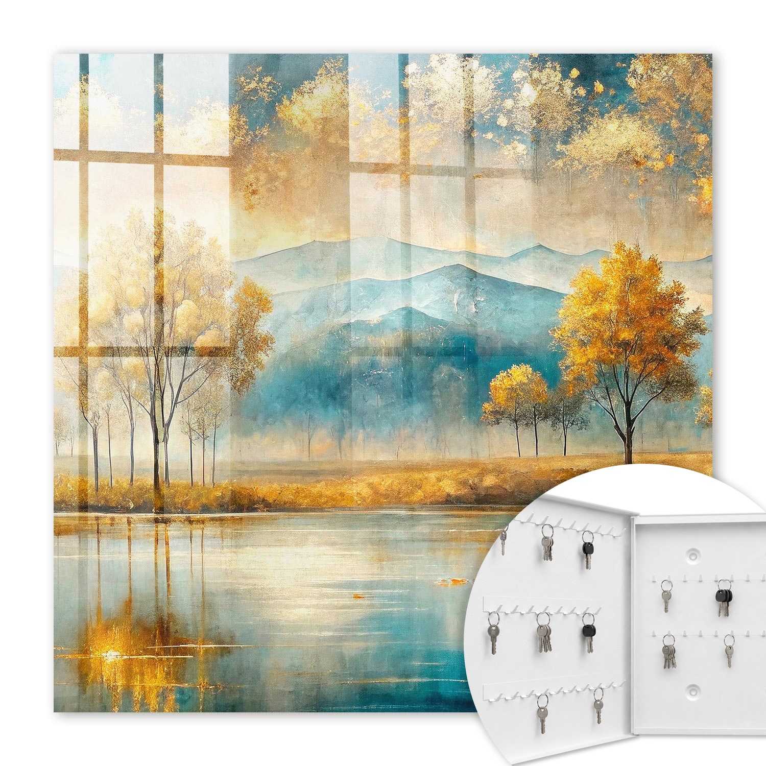Armoire À Clés - (30 Cm X 30 Cm) - Boîte À Clés Murale - Coffret De Rangement Pour Clés - Couleur Blanche - Ouverture Vers La Gauche - Pour Maison Et Bureau - Harmonie Automnale