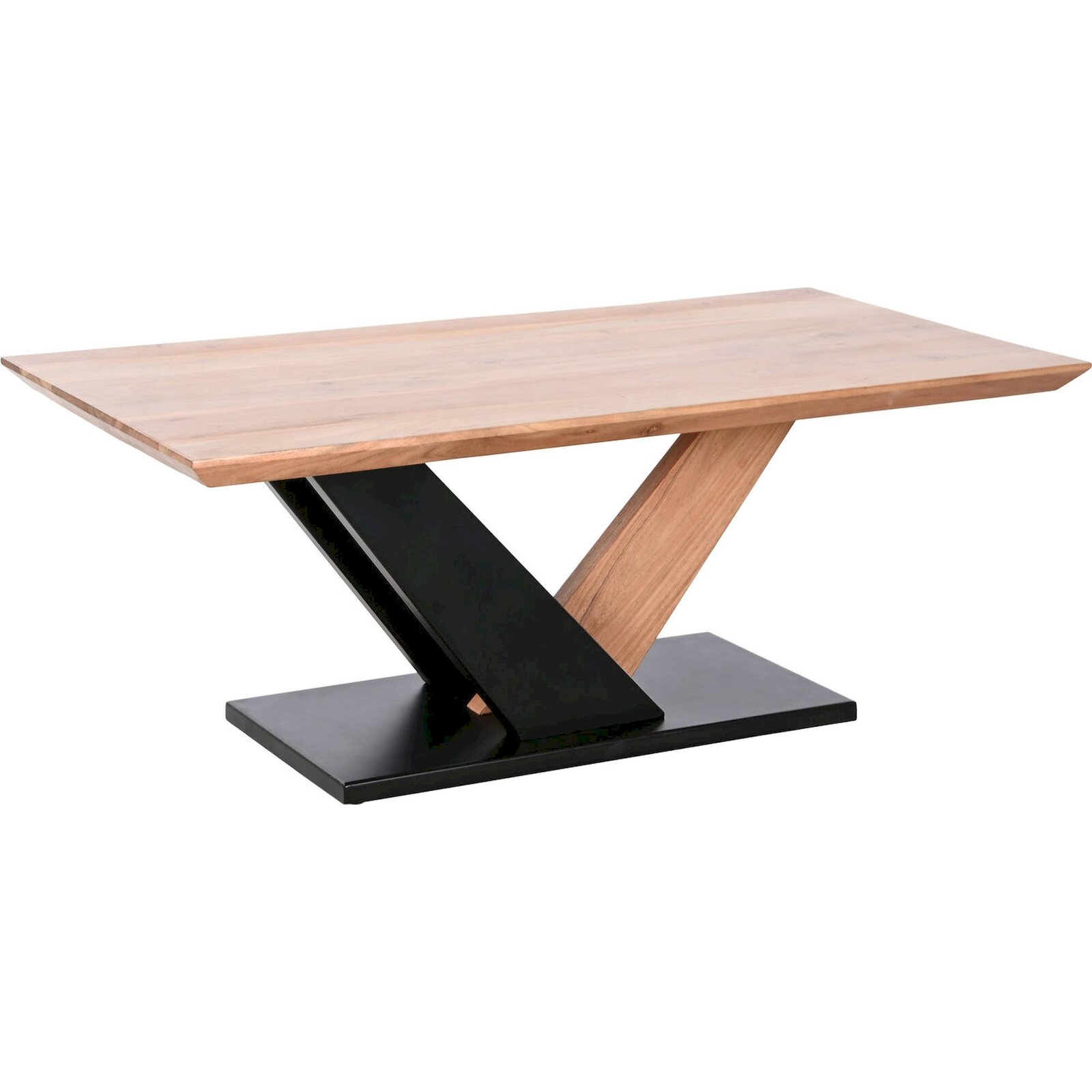 Table Basse Acacia Et Métal Élégance Contemporaine - Aspect Chaleureux Bois Clair Et Métal Noir
