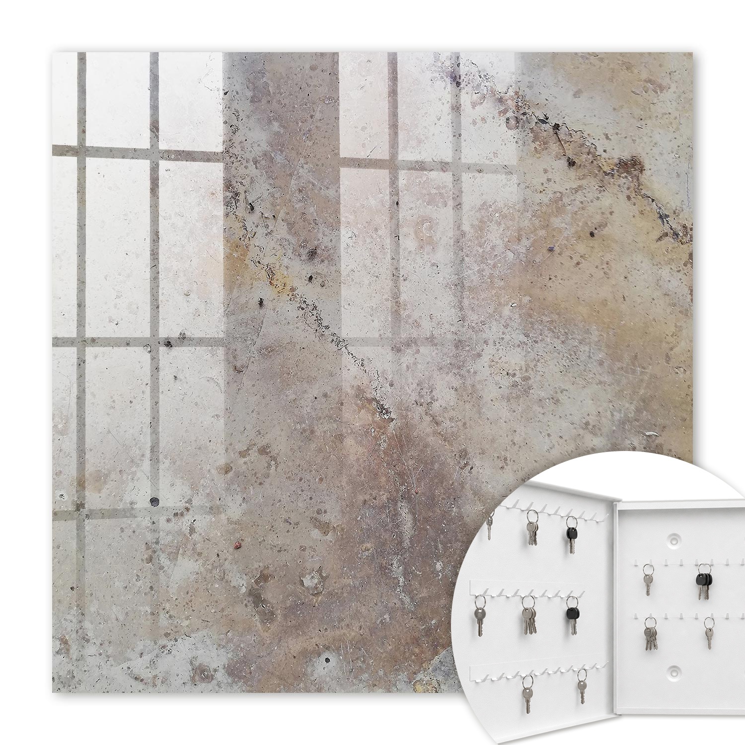 Armoire À Clés - (30 Cm X 30 Cm) - Boîte À Clés Murale - Coffret De Rangement Pour Clés - Couleur Blanche - Ouverture Vers La Gauche - Pour Maison Et Bureau - Texture Terreuse