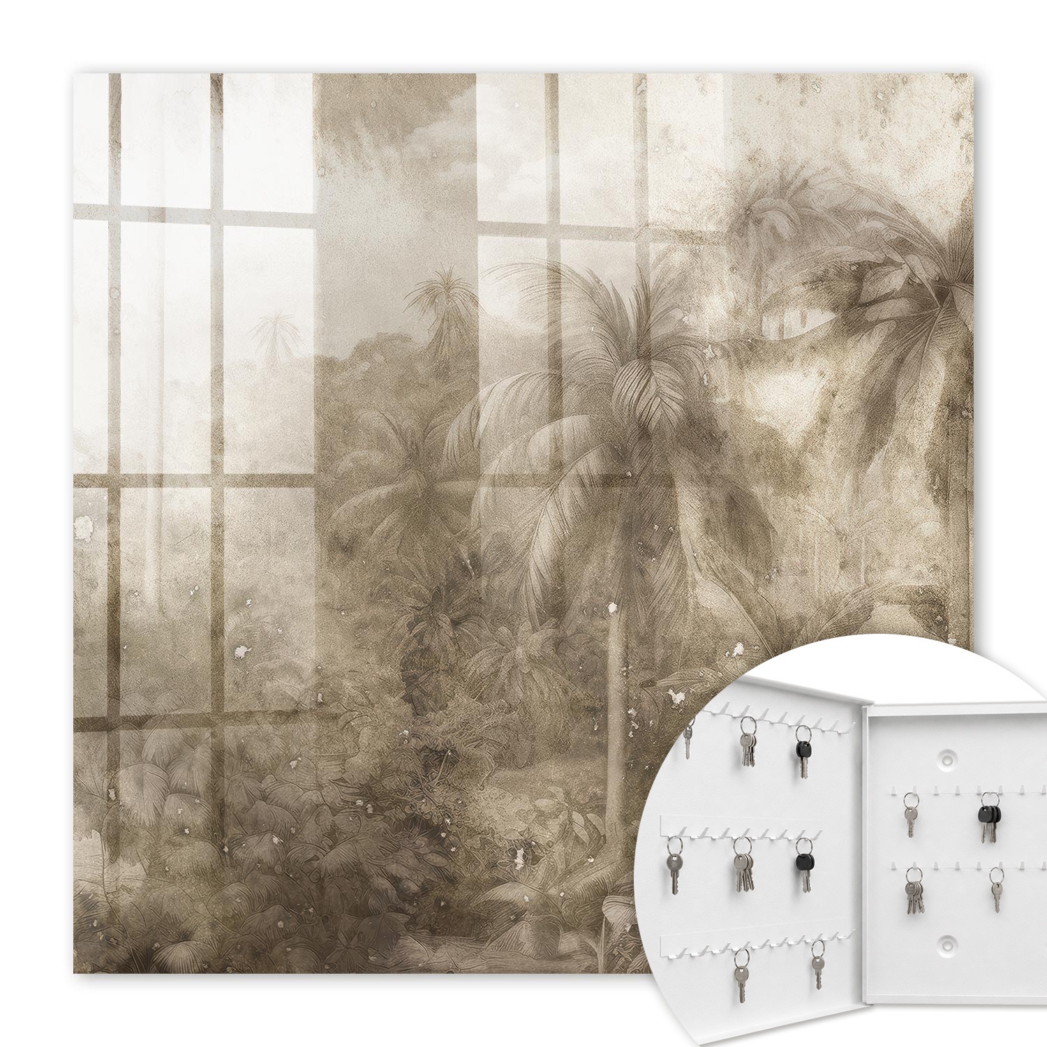 Armoire À Clés - (30 Cm X 30 Cm) - Boîte À Clés Murale - Coffret De Rangement Pour Clés - Couleur Blanche - Ouverture Vers La Gauche - Pour Maison Et Bureau - Beige Jungle