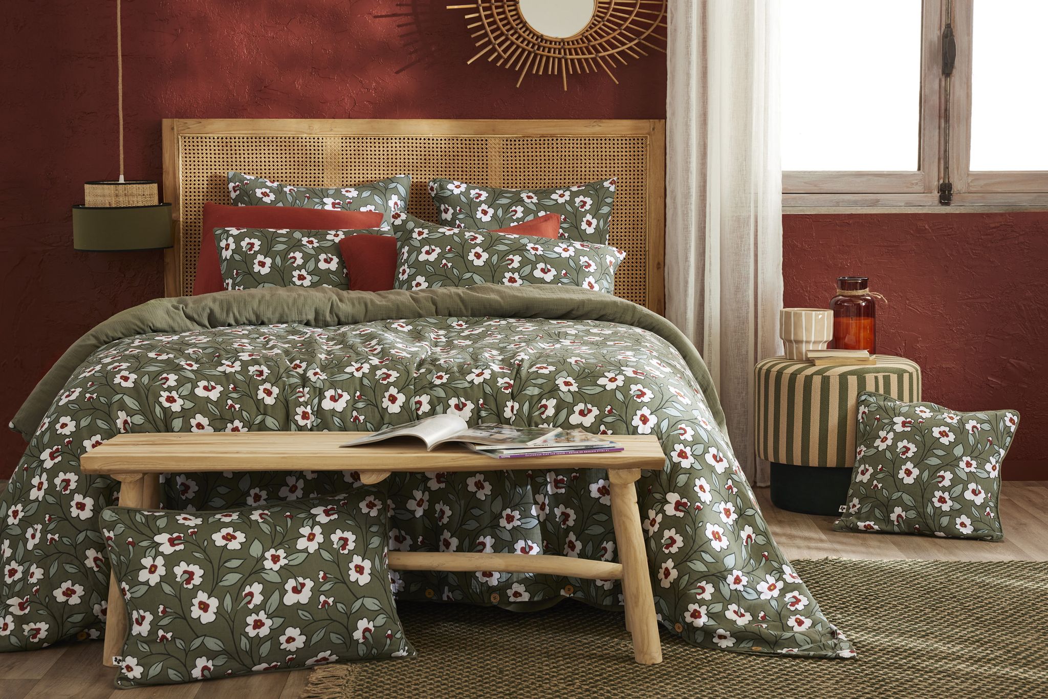 Housse De Couette Réversible 260 X 240 Cm Gaze De Coton Flora Romarin