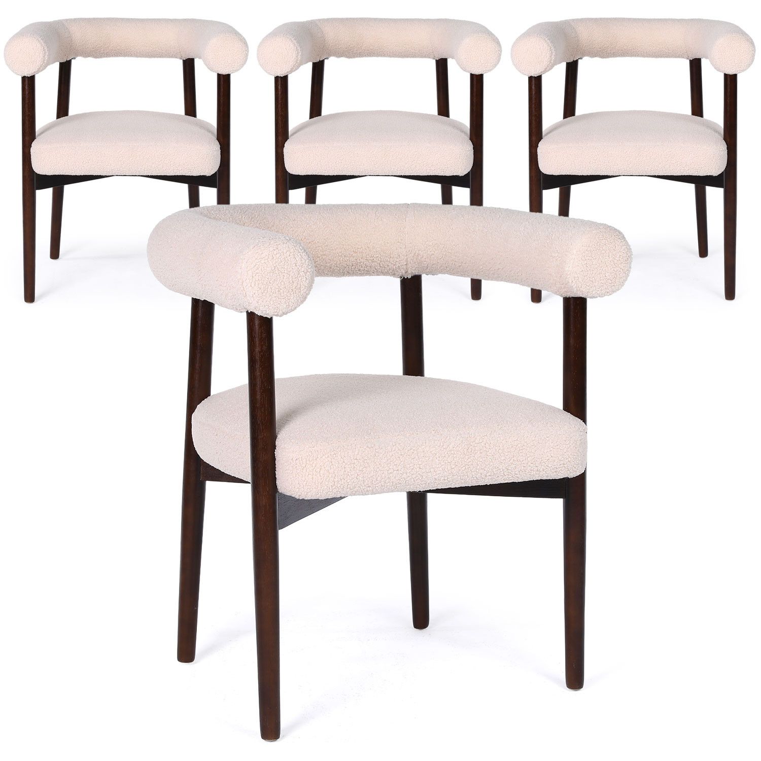 Lot De 4 Chaises Style Scandinave Chic Bringo Bois Foncé Et Tissu Bouclette Beige