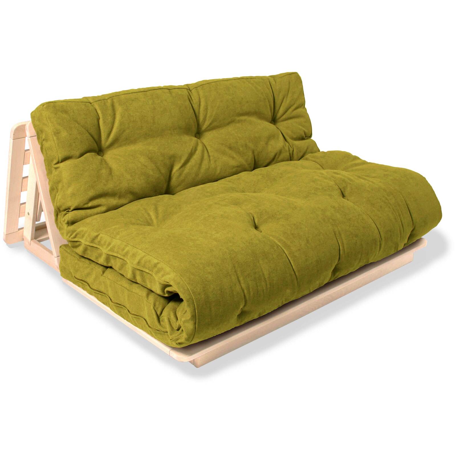 Canapé Lit Convertible Futon Layti - 140 X 200 Cm - Bois Clair Et Beige