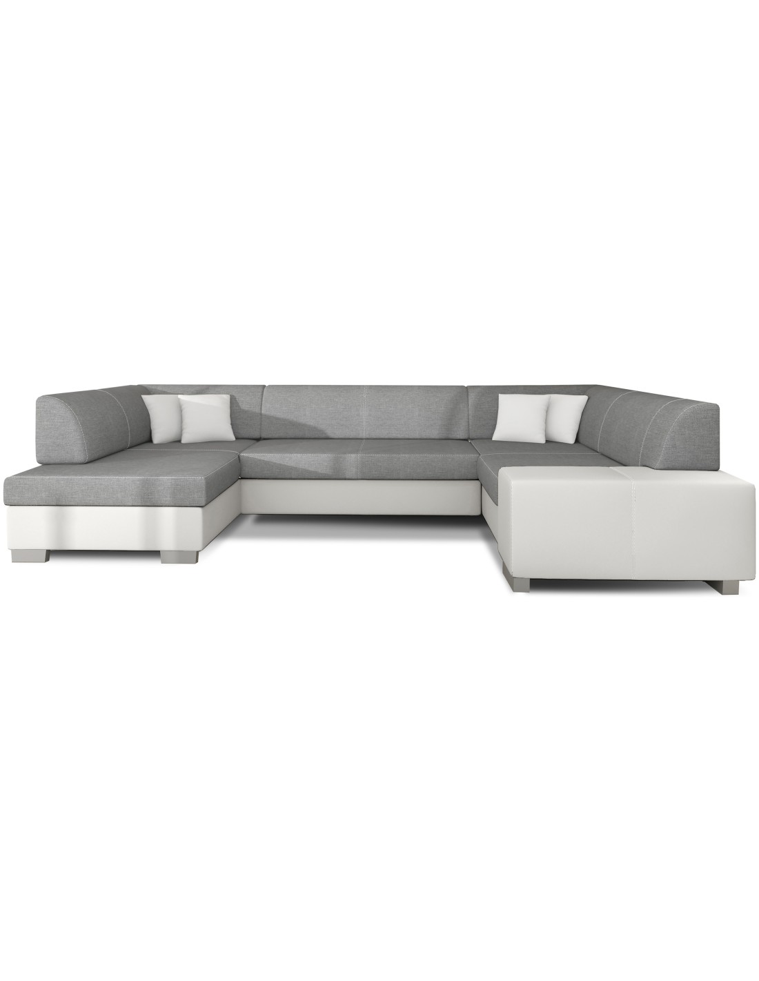 Canapé Panoramique En U Gris & Blanc Convertible 6 Places Havane Ressorts Ondulés