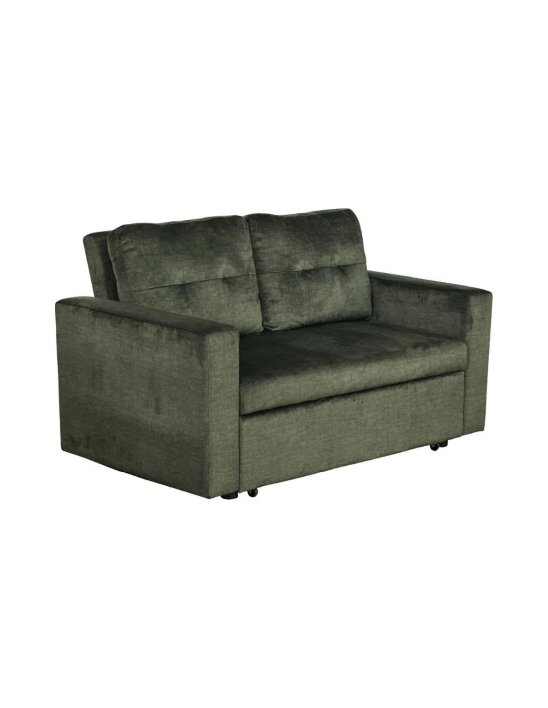 Canapé Presto Convertible 2 Places En Velours - Vert Foncé - 142 X 82 X 86 Cm