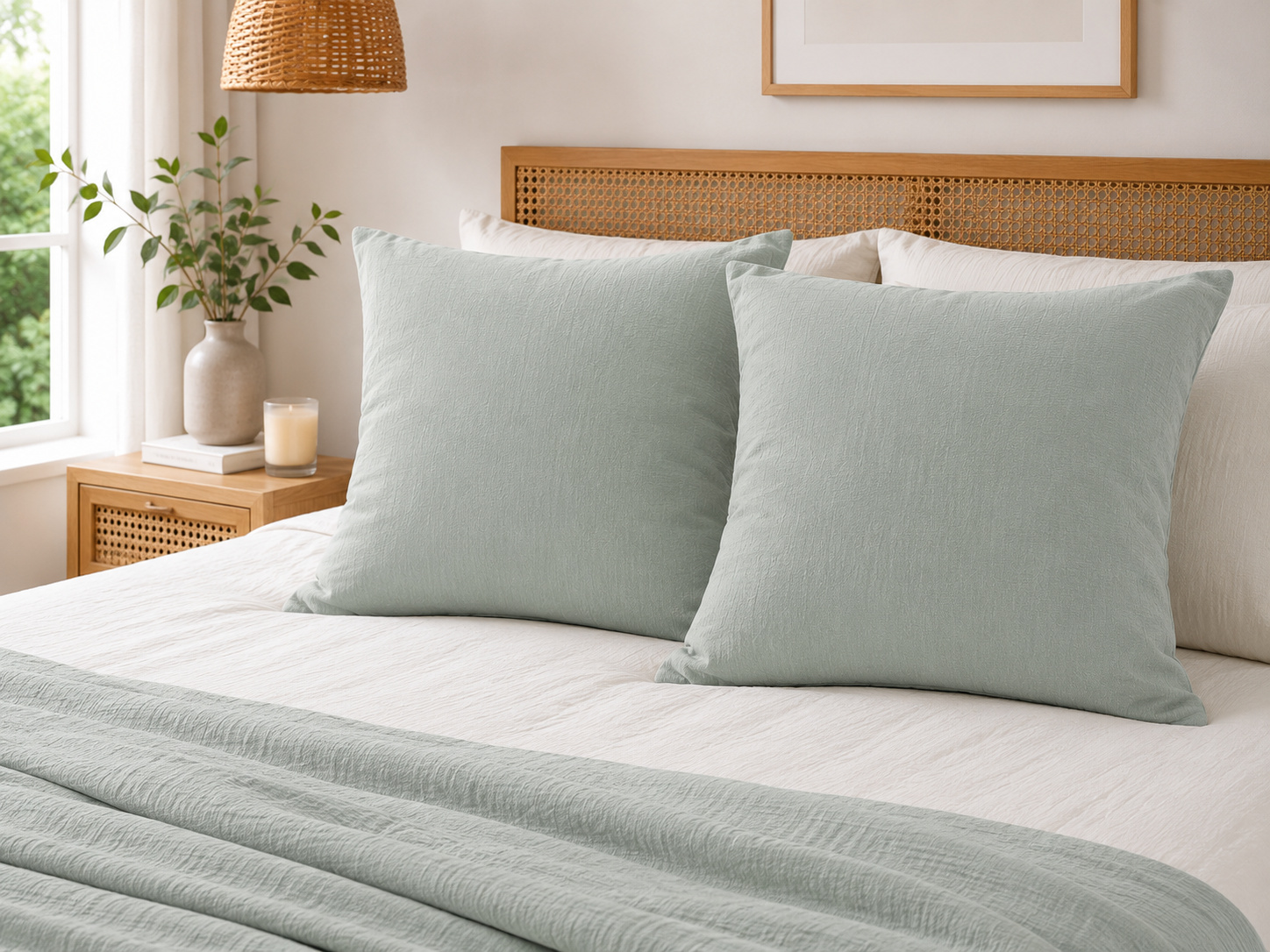 Lot De 2 Taies D'oreiller 60 X 60 Cm - Double Gaze De Coton - Gaïa Eucalyptus
