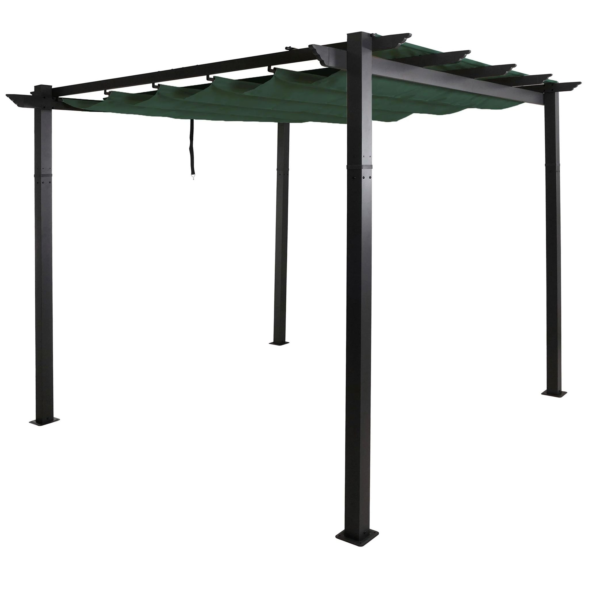 Pergola Aluminium Pavillon De Jardin Terrasse 3x3 M Avec Toit Coulissant Réglable Structure 8 Cm Tissu Polyester Uv50+ Vert 040009719