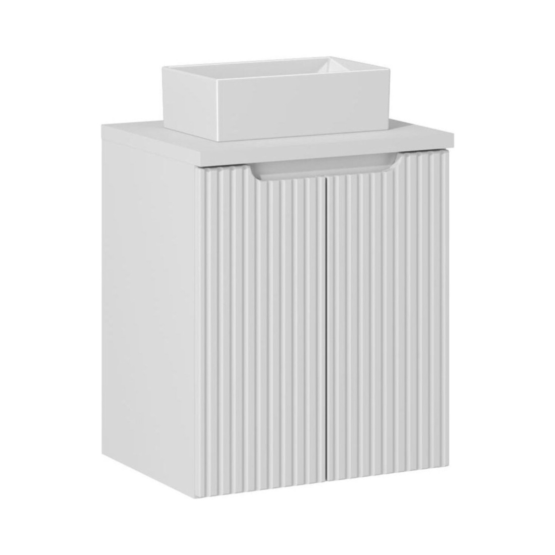 Ensemble De Salle De Bain Vano Blanc 50cm: Meuble Sous Vasque À Placards + Plan Pour Vasque Blanc + Vasque À Poser Rectangulair