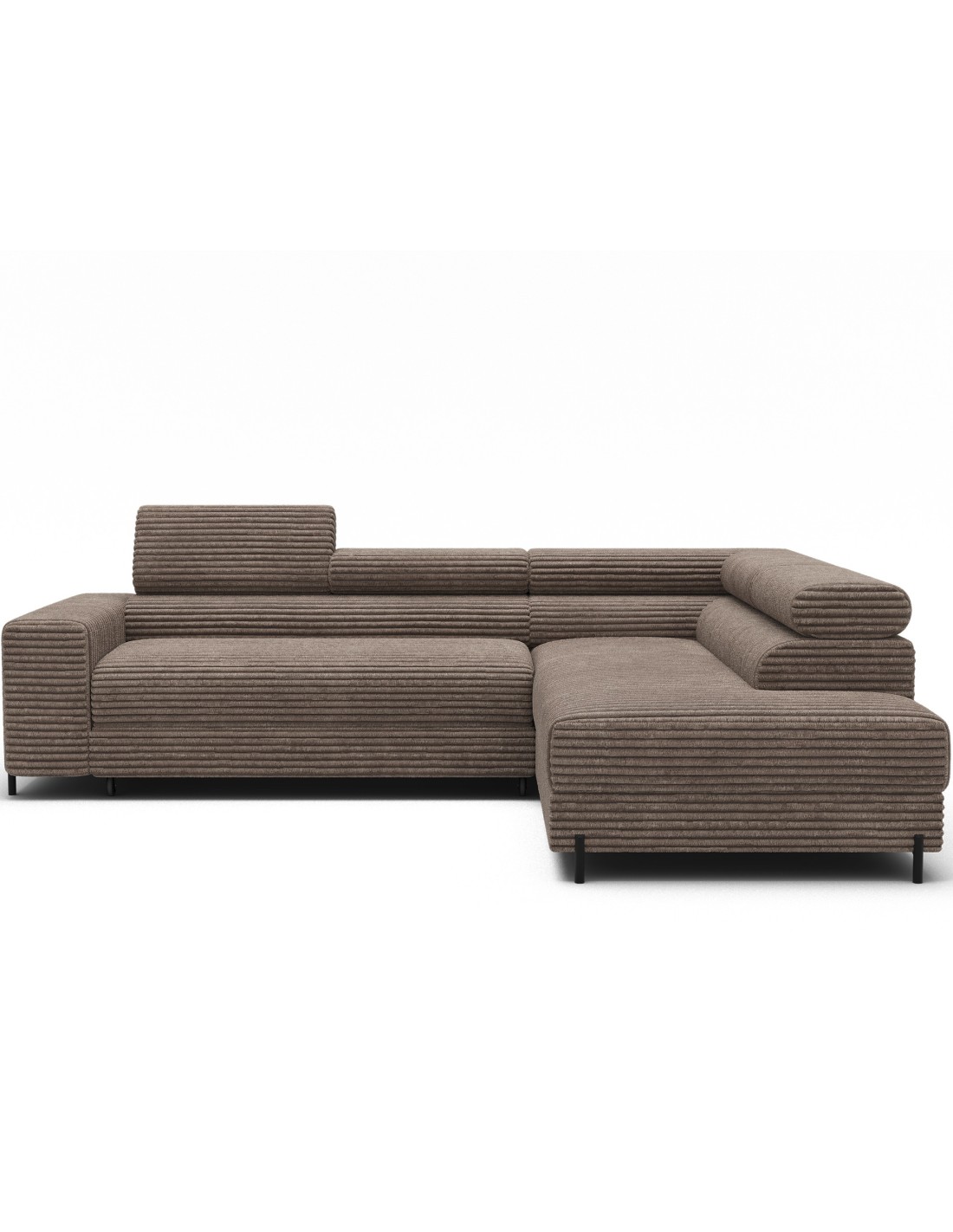 Canapé D'Angle Colesia Convertible 5 Places Beige Velours Côtelé - Droit - 274x200cm