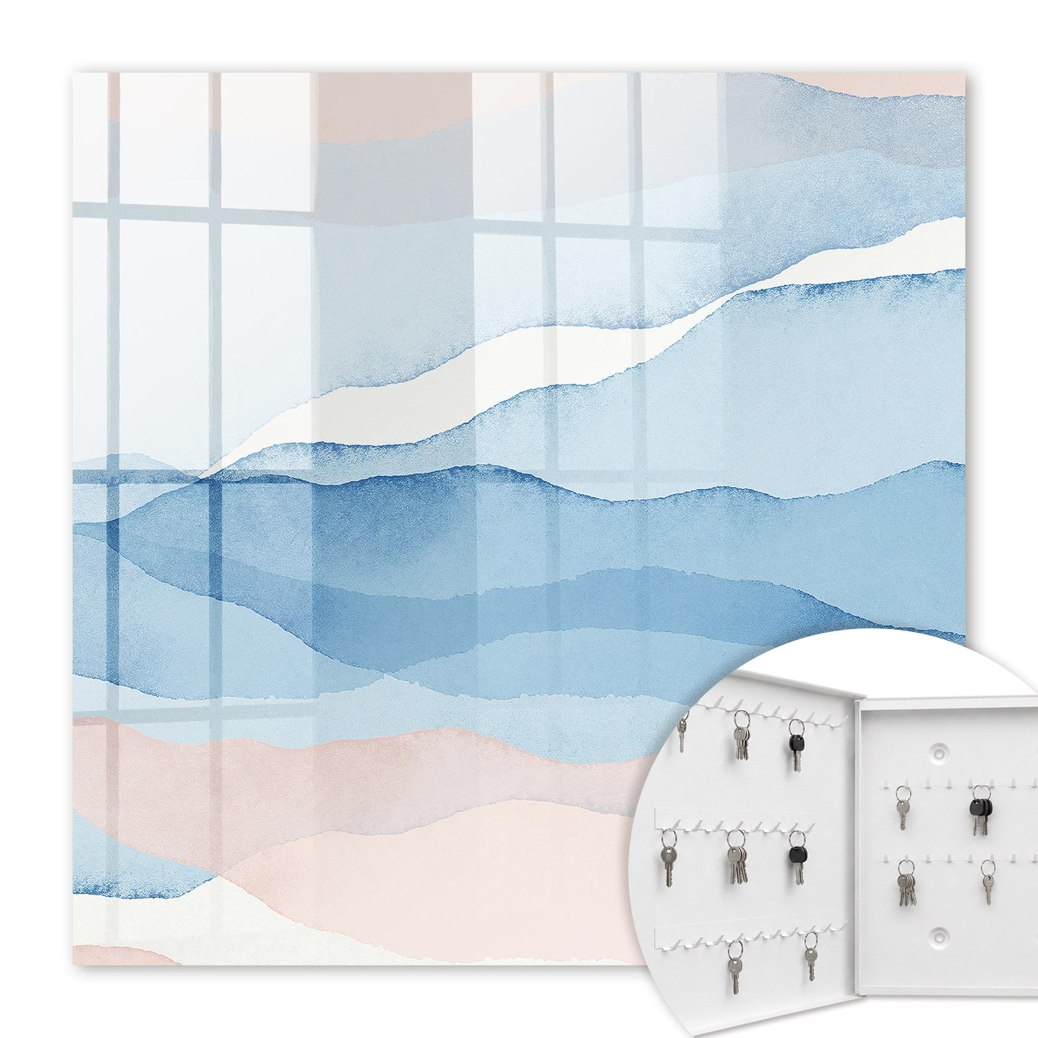 Armoire À Clés - (30 Cm X 30 Cm) - Boîte À Clés Murale - Coffret De Rangement Pour Clés - Couleur Blanche - Ouverture Vers La Gauche - Pour Maison Et Bureau - Vagues Relaxantes