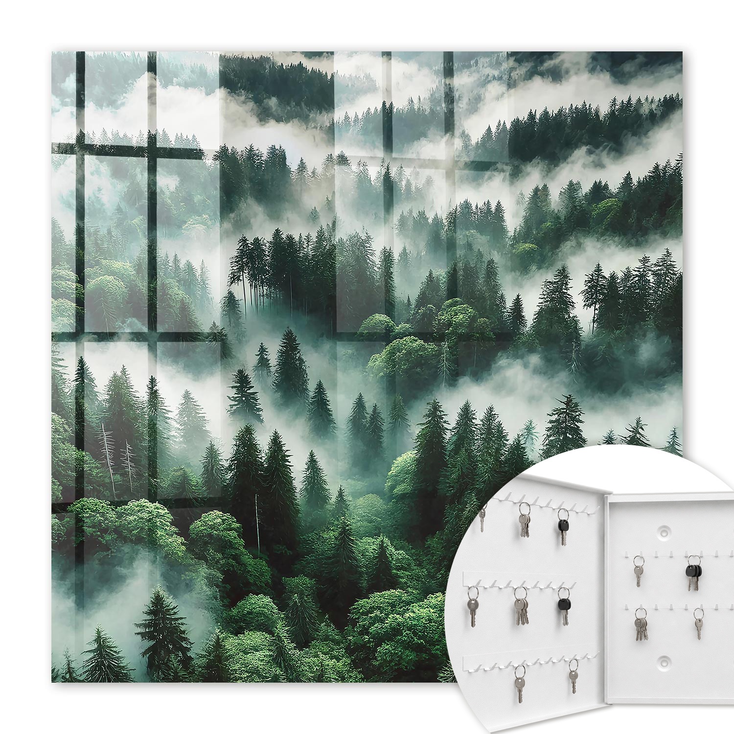 Armoire À Clés - (30 Cm X 30 Cm) - Boîte À Clés Murale - Coffret De Rangement Pour Clés - Couleur Blanche - Ouverture Vers La Gauche - Pour Maison Et Bureau - Forêt Brumeuse