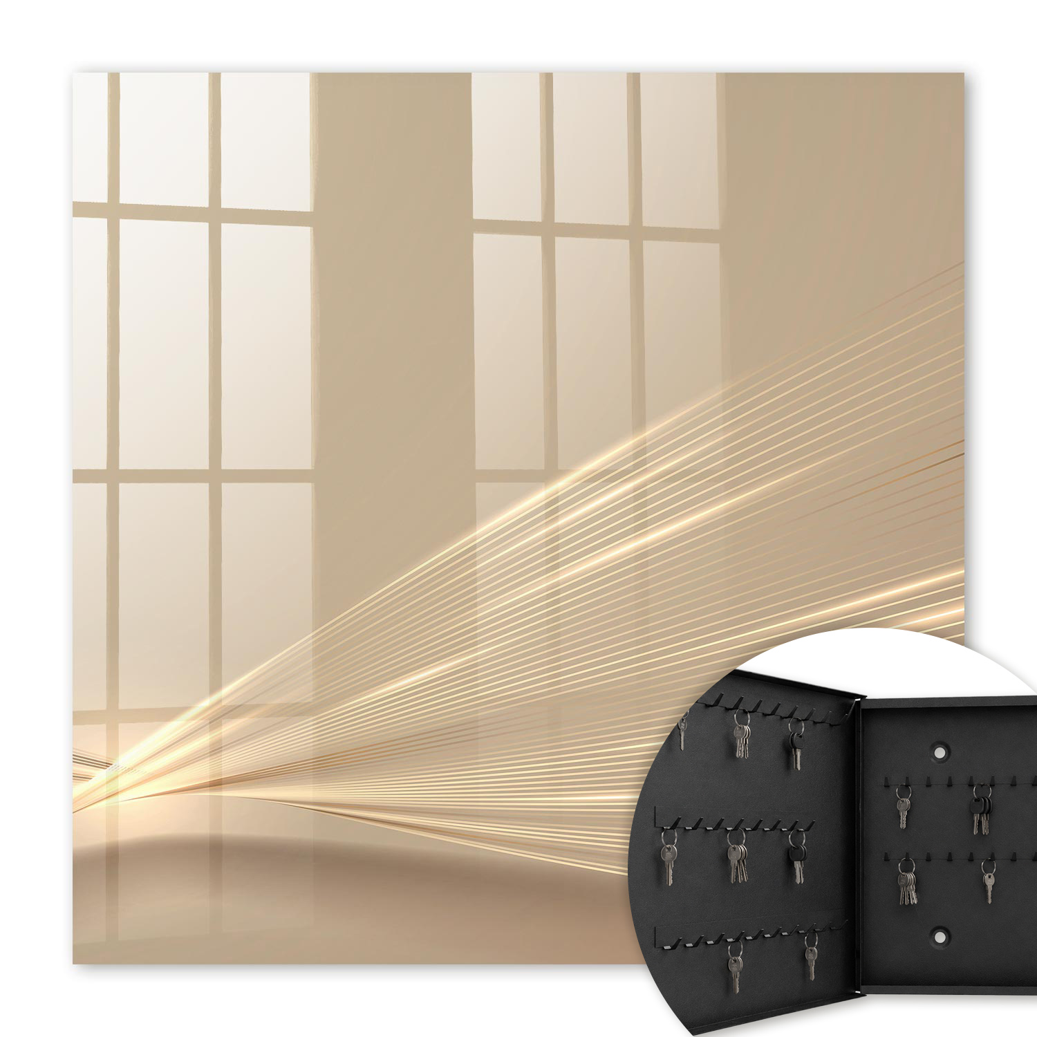 Armoire À Clés - (30 Cm X 30 Cm) - Boîte À Clés Murale - Coffret De Rangement Pour Clés - Couleur Noire - Ouverture Vers La Gauche - Pour Maison Et Bureau - Lignes Minimalistes
