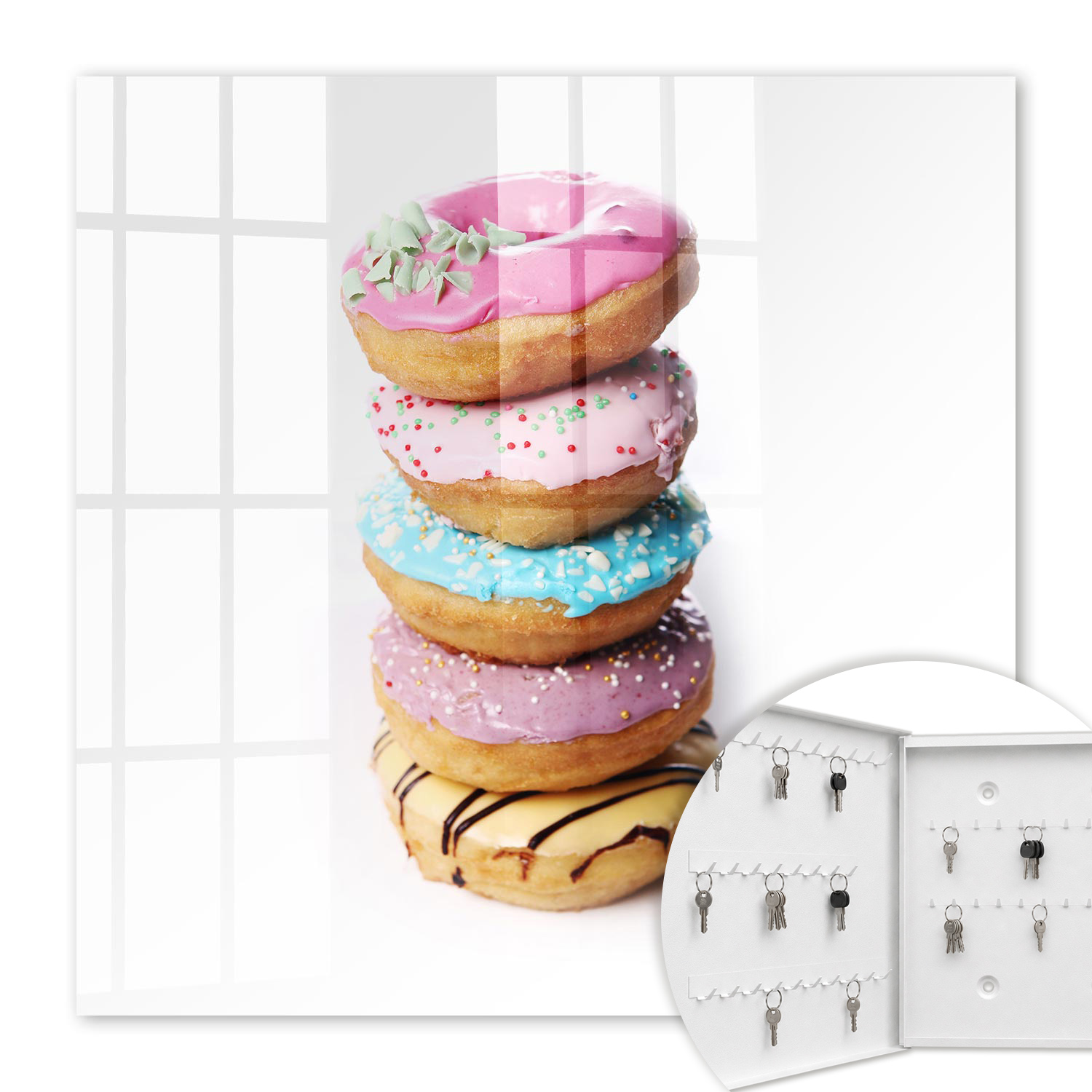 Armoire À Clés - (30 Cm X 30 Cm) - Boîte À Clés Murale - Coffret De Rangement Pour Clés - Couleur Blanche - Ouverture Vers La Gauche - Pour Maison Et Bureau - Des Beignets Colorés