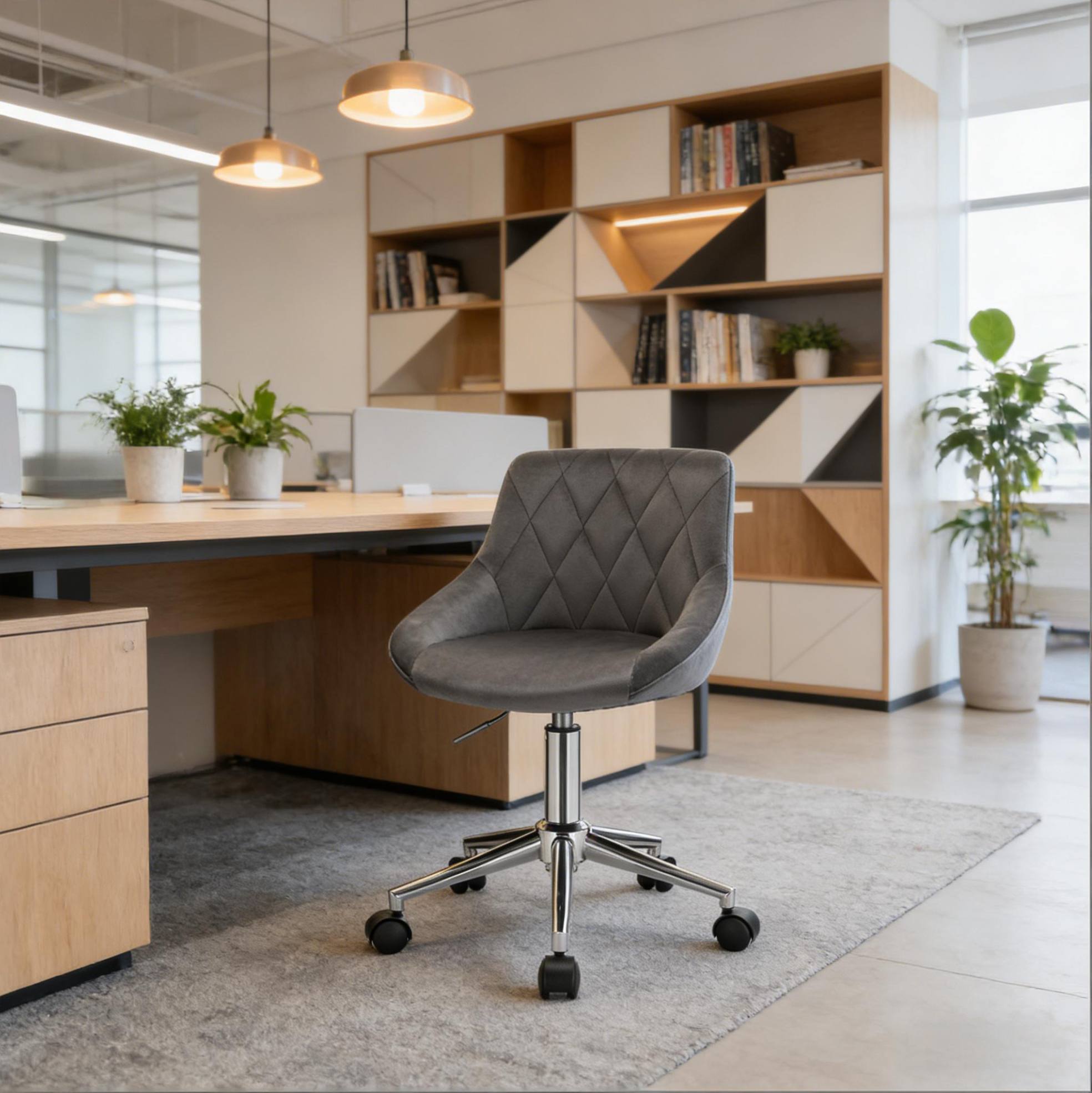 Chaise De Bureau Pivotante Réglable En Hauteur, Velours Gris Foncé, 69,5-77 Cm