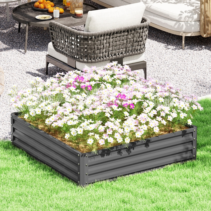 Redom Bac De Plantation 120x120x30 Cm, Fond Ouvert Avec Drainage, Contre Mauvaises Herbes, Acier Galvanisé Gris Clair