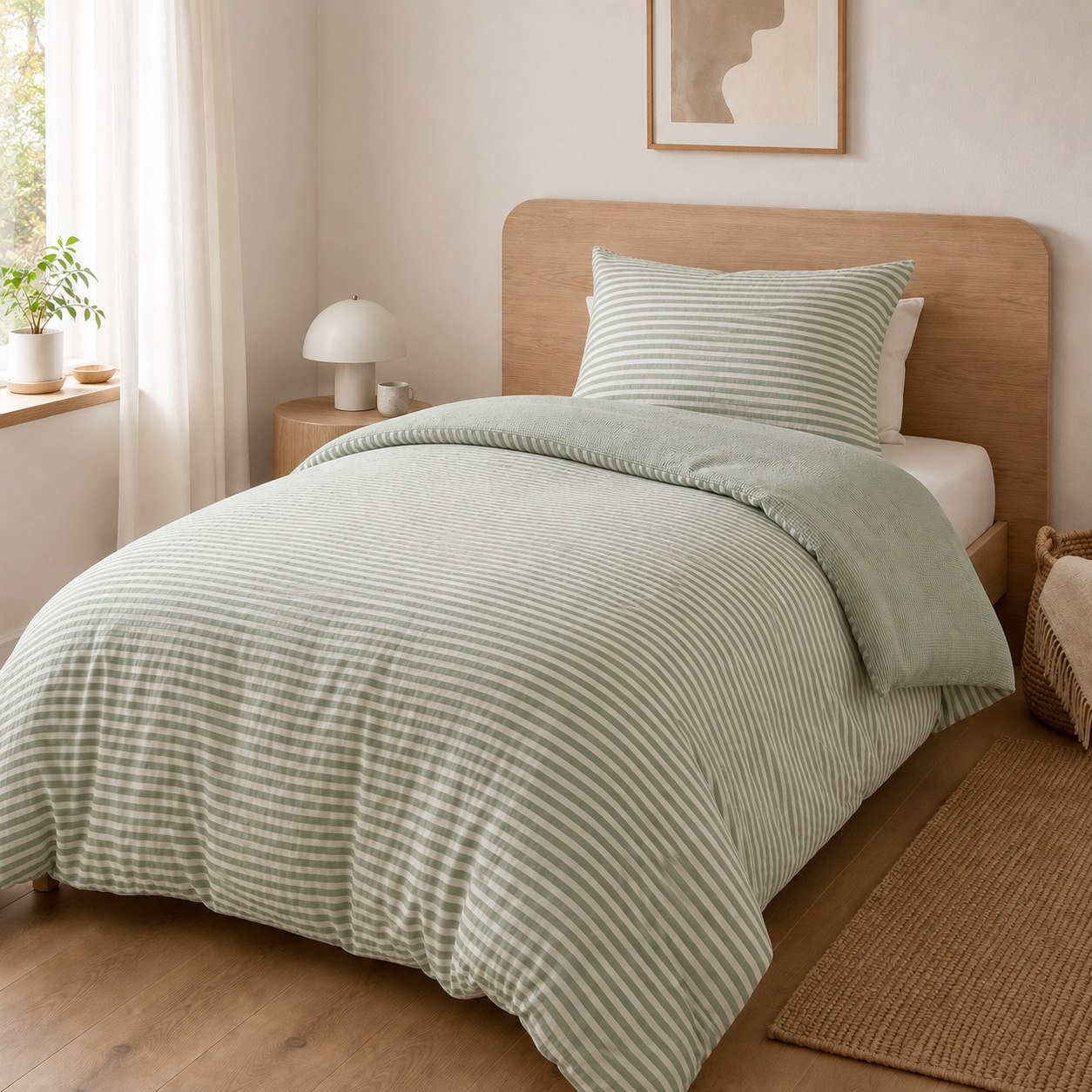 Housse De Couette Réversible 140 X 200 Cm Gaze De Coton Livia Eucalyptus