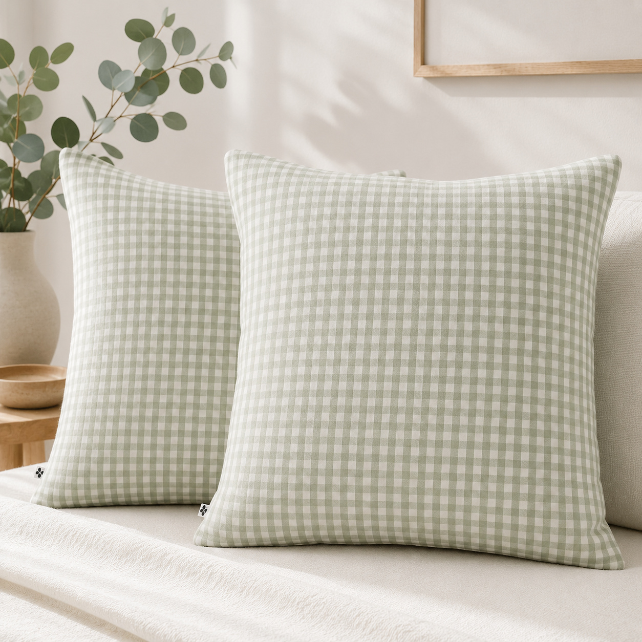 Lot De 2 Taies D'Oreiller 60 X 60 Cm Double Gaze De Coton Vickie Eucalyptus