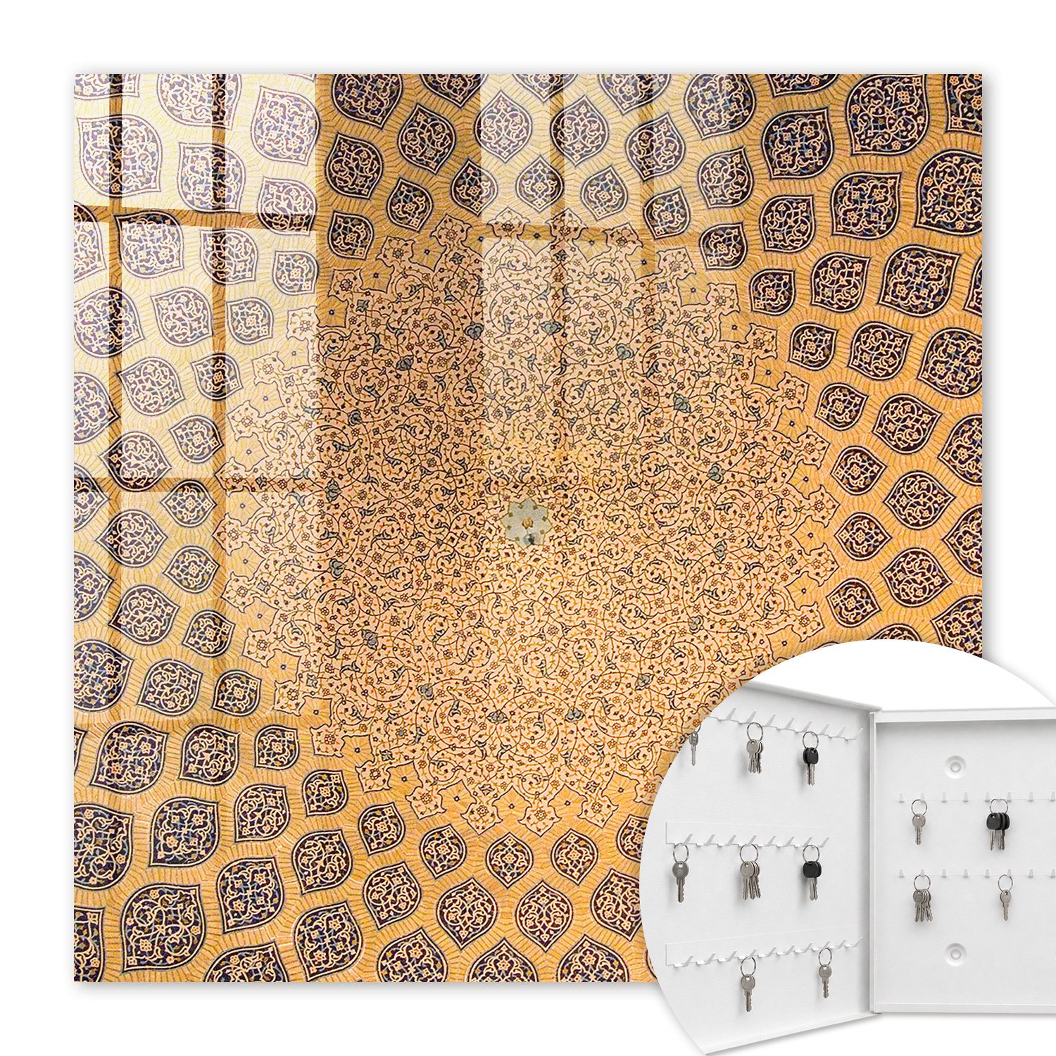 Armoire À Clés - (30 Cm X 30 Cm) - Boîte À Clés Murale - Coffret De Rangement Pour Clés - Couleur Blanche - Ouverture Vers La Gauche - Pour Maison Et Bureau - Ornement Géométrique