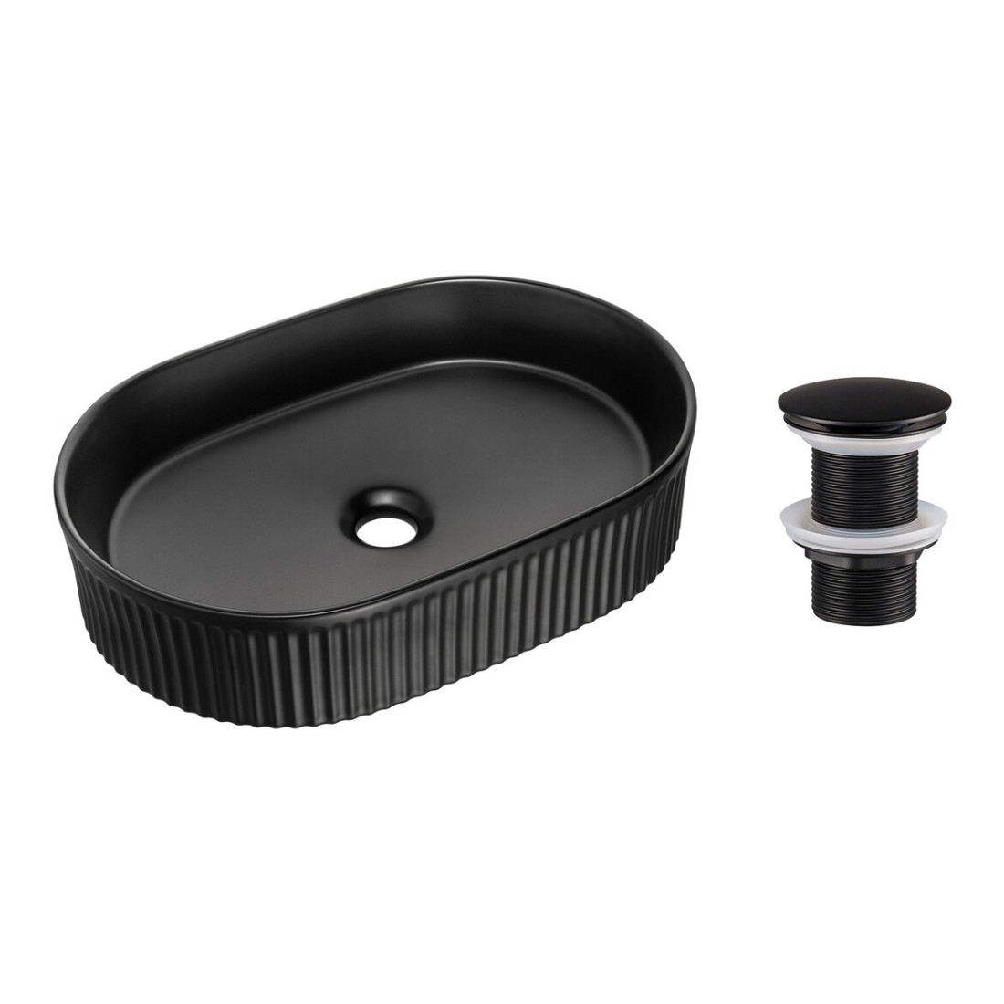 Vasque À Poser Ovale 48x33 Cm Noir Mat Avec Bonde Clic-clac Noire Incluse