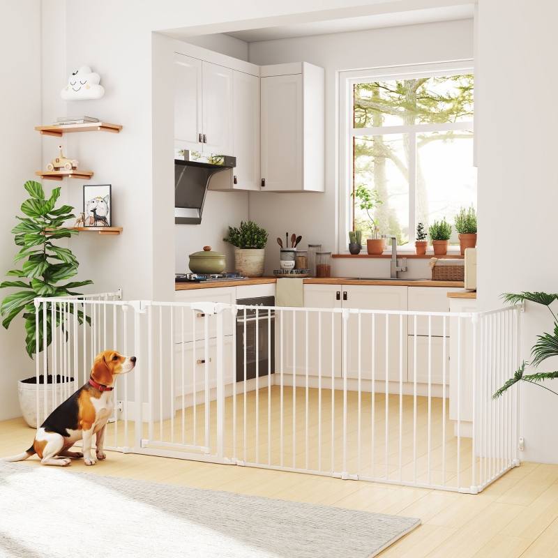 Parc Pour Animaux 6 Panneaux Avec Porte, Pliable, Acier Carbone, Blanc, 75 Cm