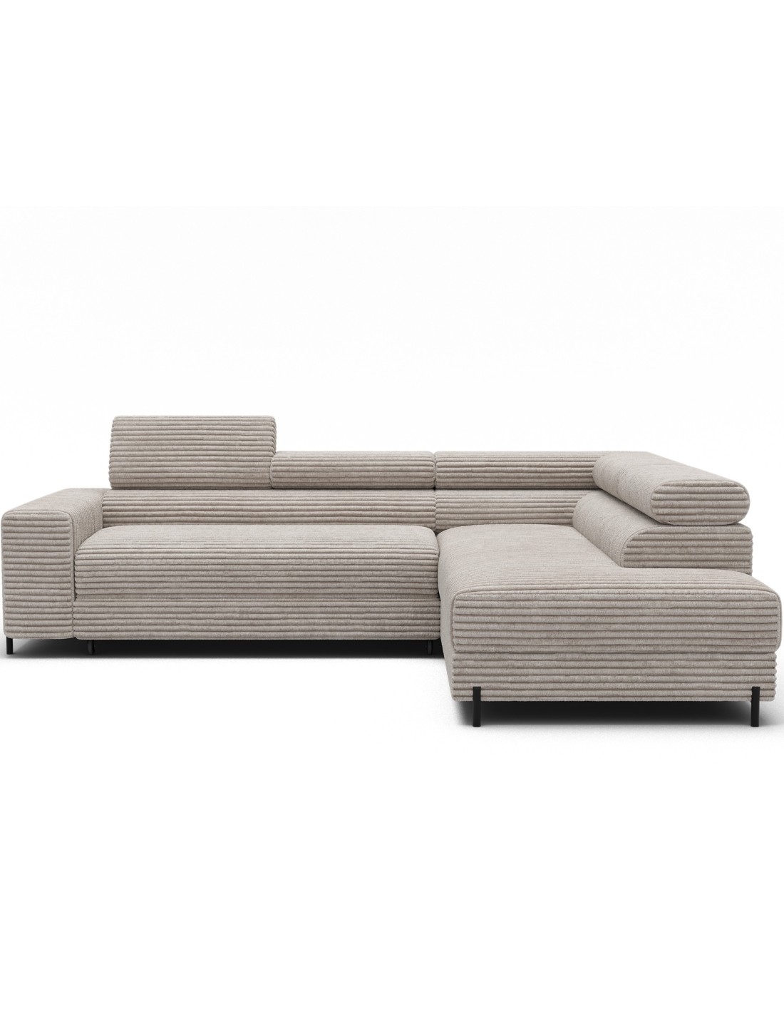 Canapé D'Angle Colesia Convertible 5 Places Gris Velours Côtelé - Droit - 274x200cm