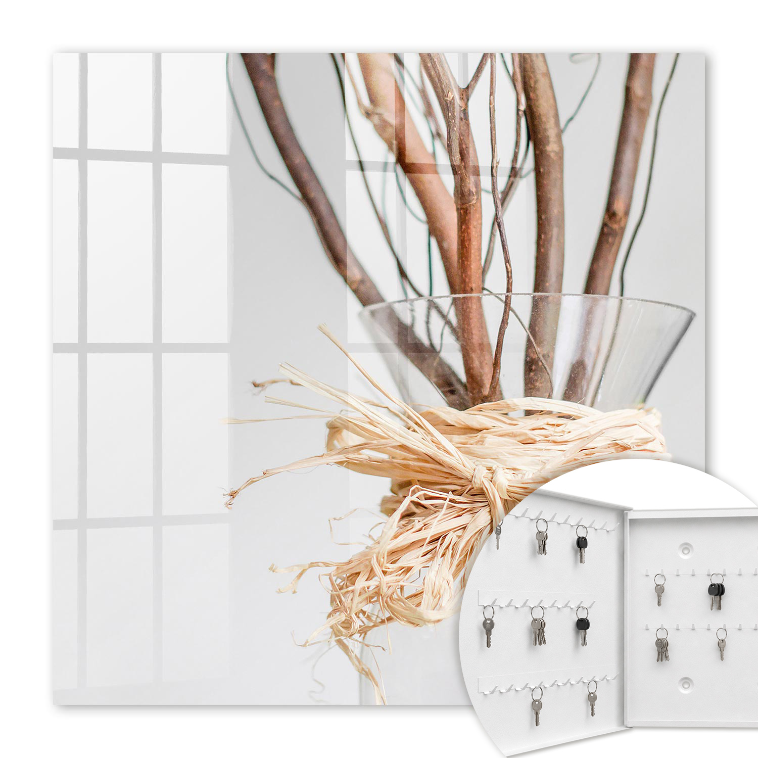 Armoire À Clés - (30 Cm X 30 Cm) - Boîte À Clés Murale - Coffret De Rangement Pour Clés - Couleur Blanche - Ouverture Vers La Gauche - Pour Maison Et Bureau - Branches Dans Un Vase