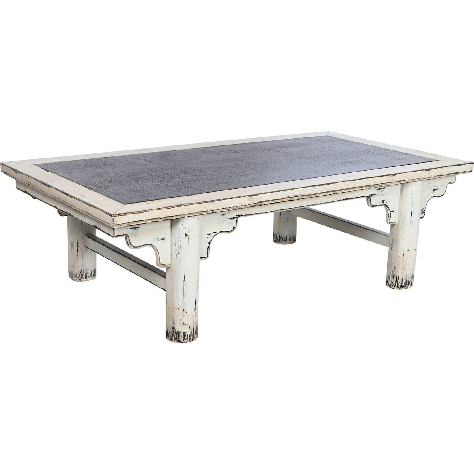 Table Basse Élégance Orme Et Rattan Effet Vieilli - Blanc Antique Avec Accents Marron Décapé